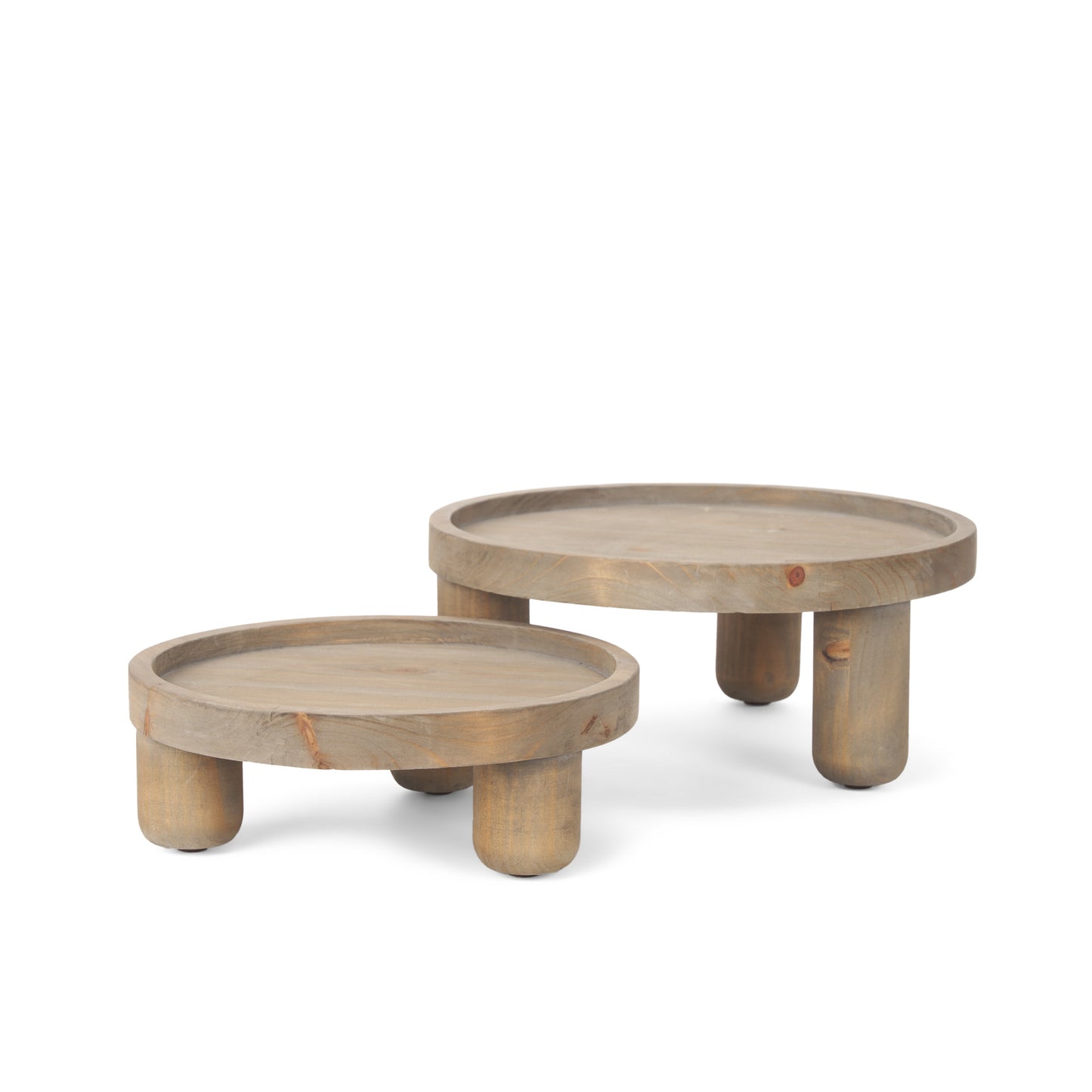 Virve Round Light Brown Wood w/ Gray Wash Wooden Trays | Two Sizes