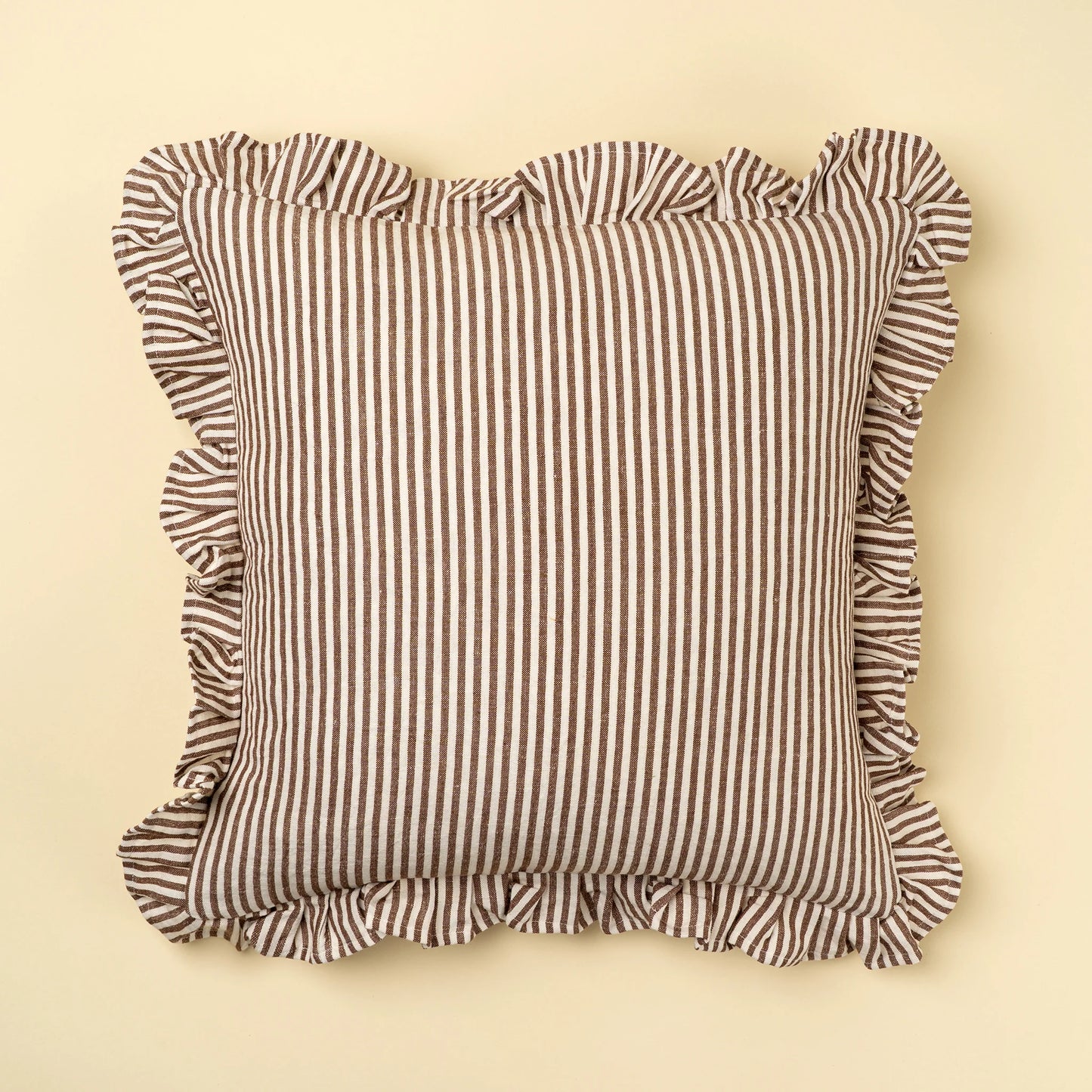 20x20 Ruffle Thin Stripe Pillow, Brown