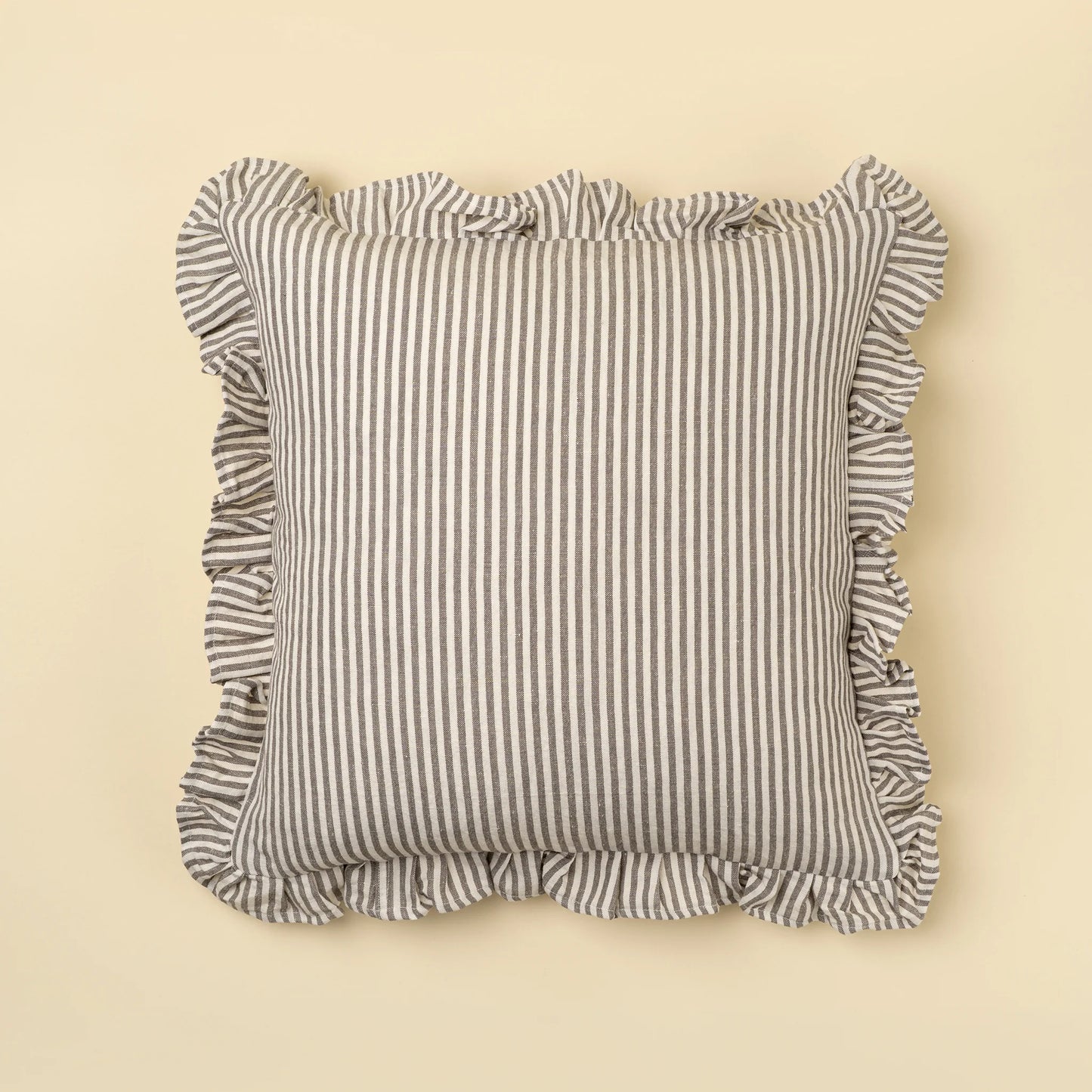 20x20 Ruffle Thin Stripe Pillow, Grey