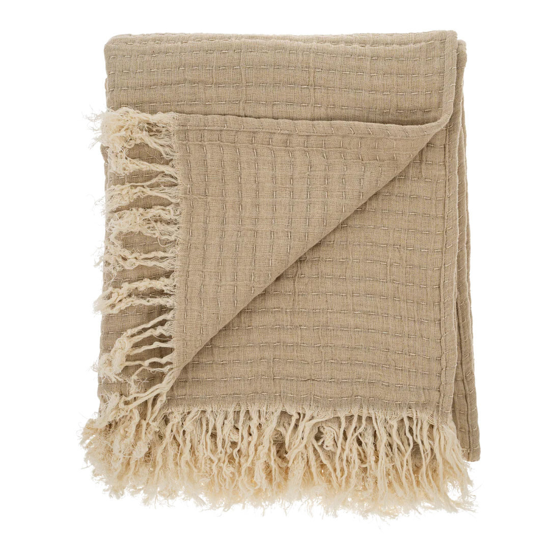 Kantha-Stitch Throw Blanket, Chambray