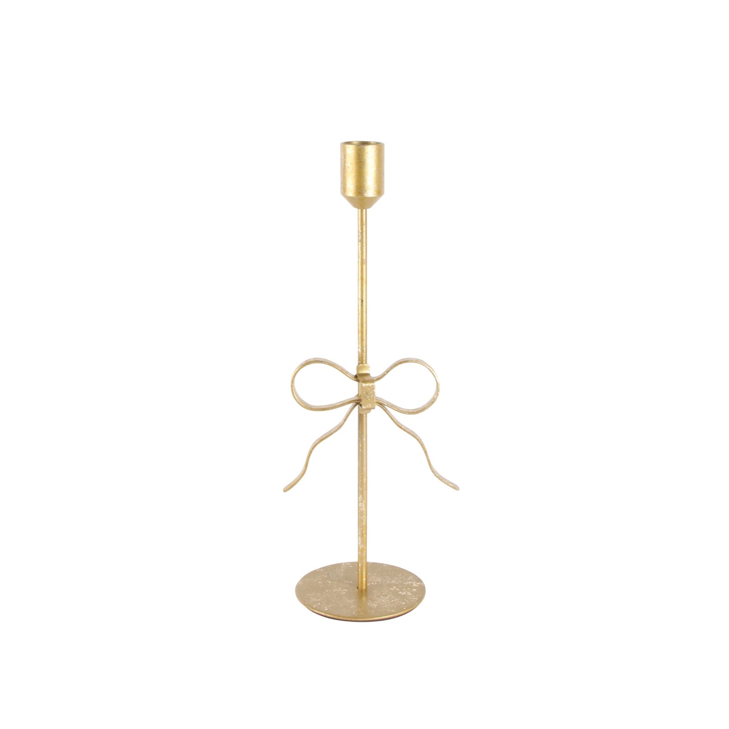 Bow Foil Accent Taper Candle Holder Gold