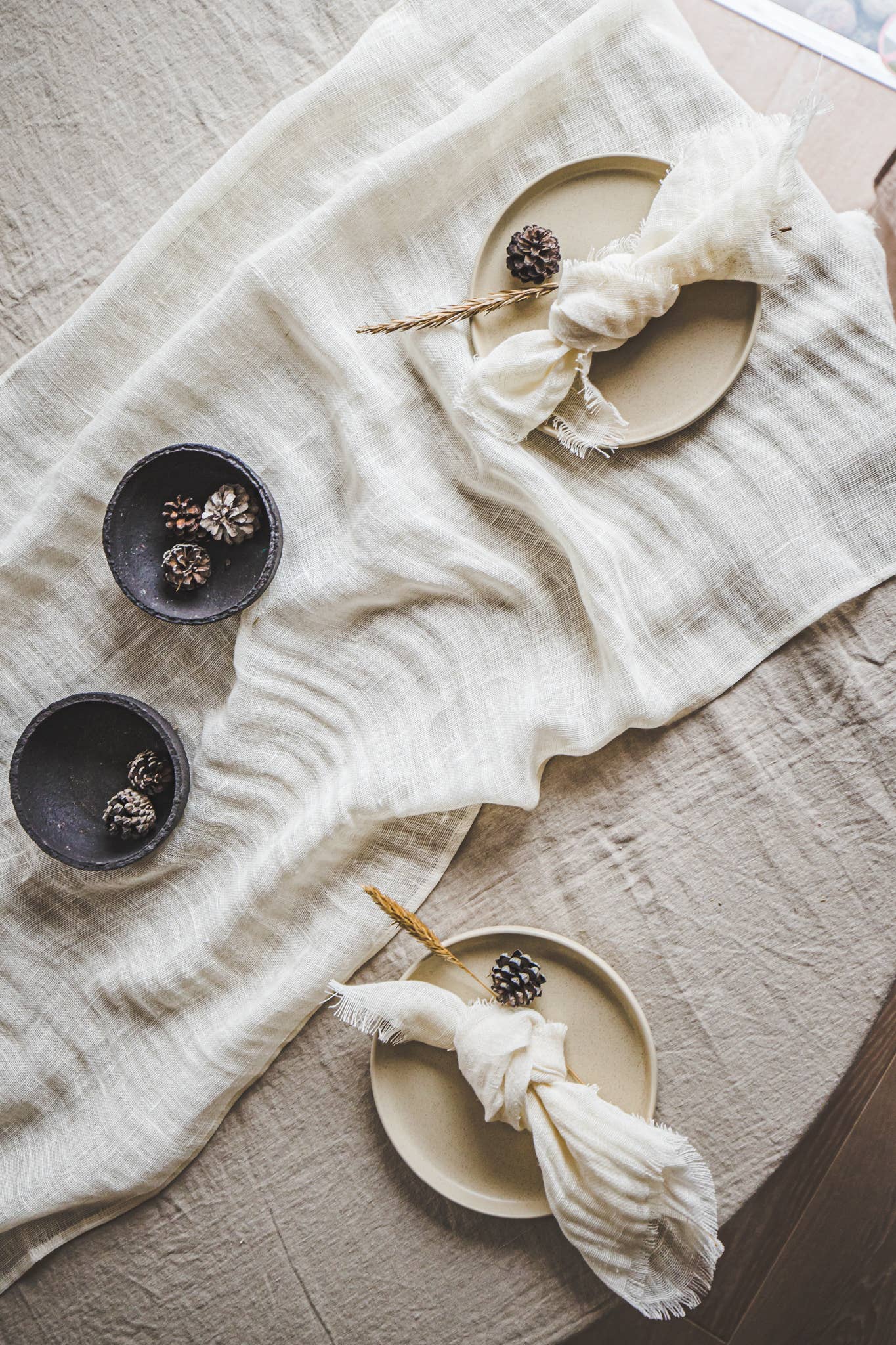 Linen Table Runner With Raw Edge Fringes