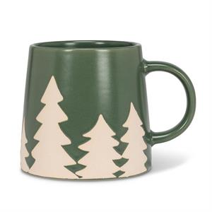 Wide Base Mug w/Pine Trees-Grn-3.5"H(14oz)