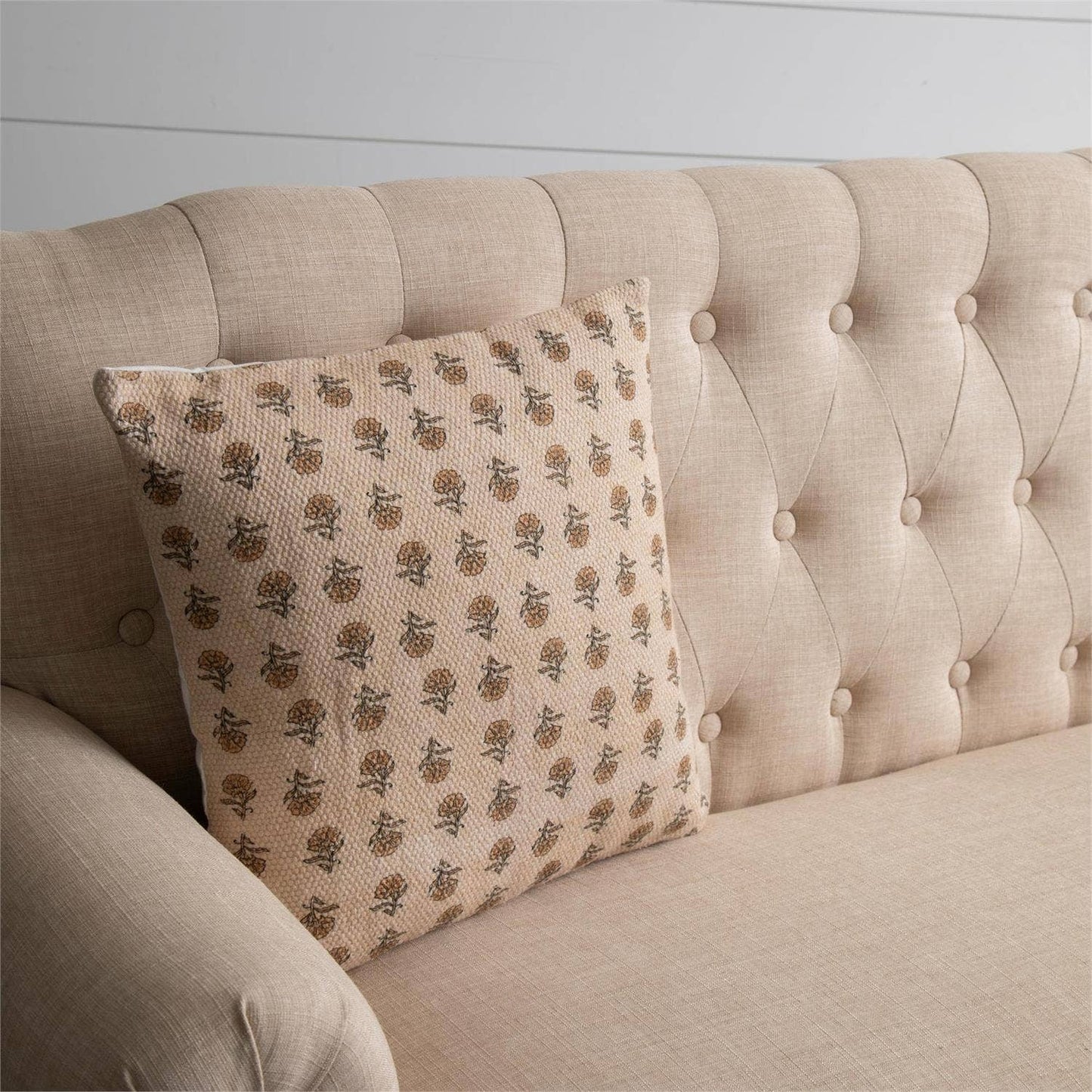 Pillow - Knubby Slub Block Print, Mustard Floral