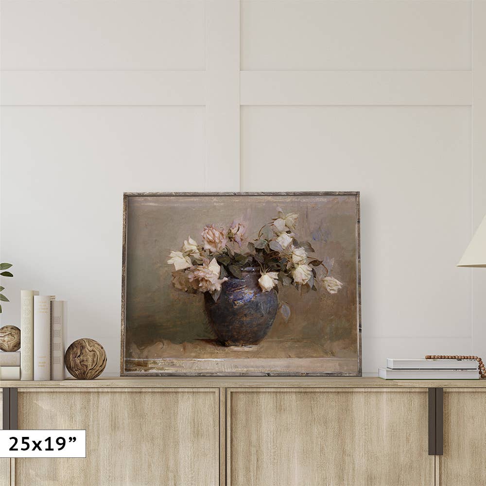 Vintage Framed Print | Dusty Roses Painting A50