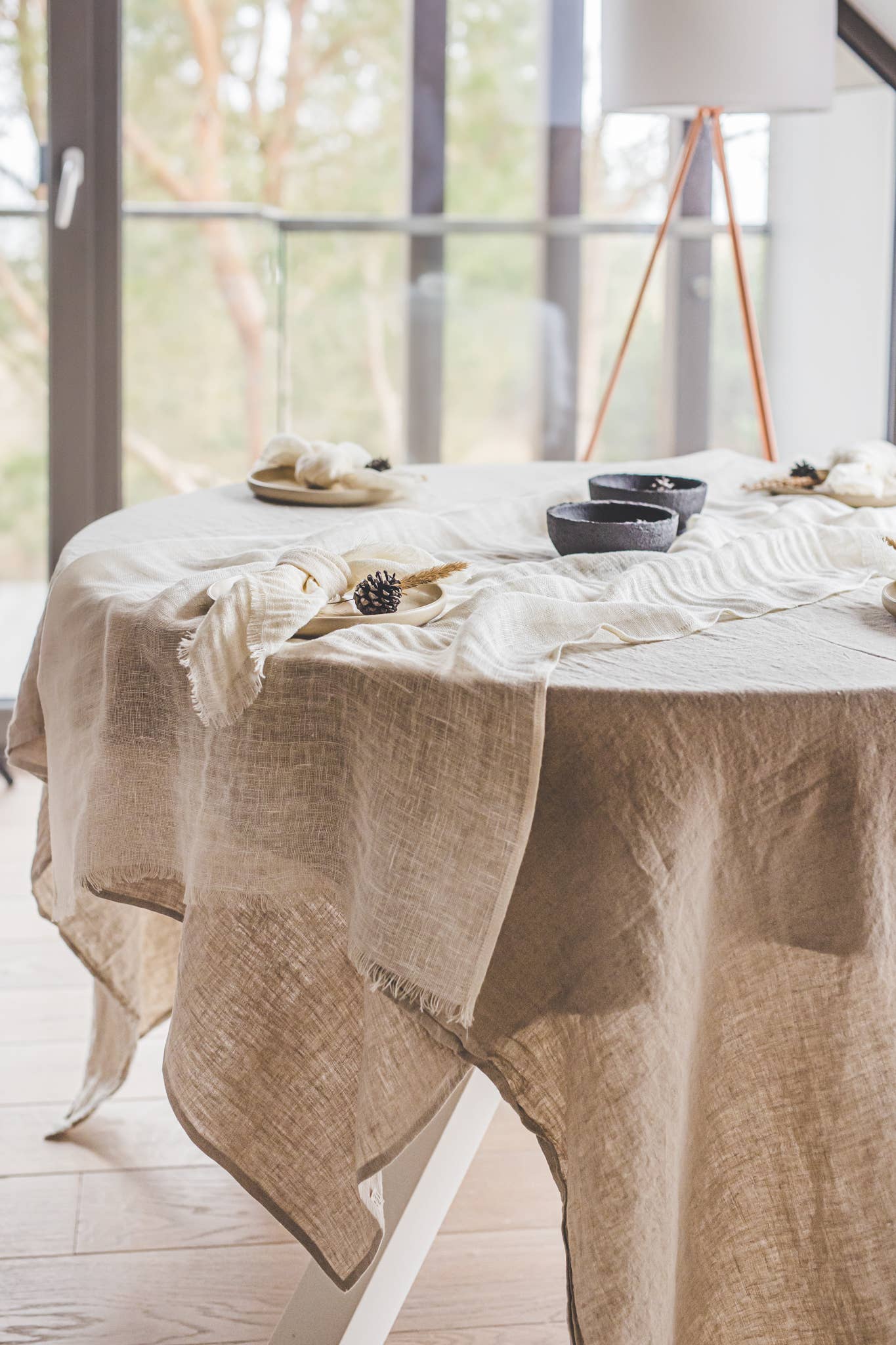 Linen Table Runner With Raw Edge Fringes