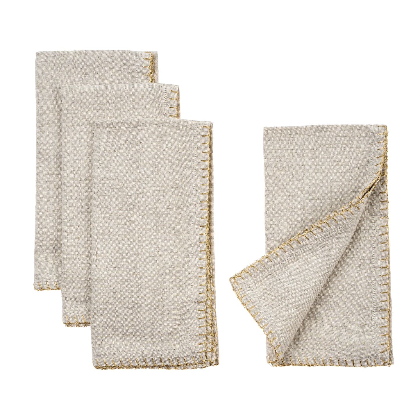 Gold Blanket Stitch Napkins, Linen Grey | Set of 4