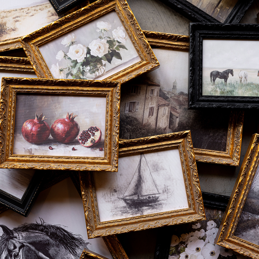 Vintage Dried Flower Pot | French Country Brass Gold Framed Art