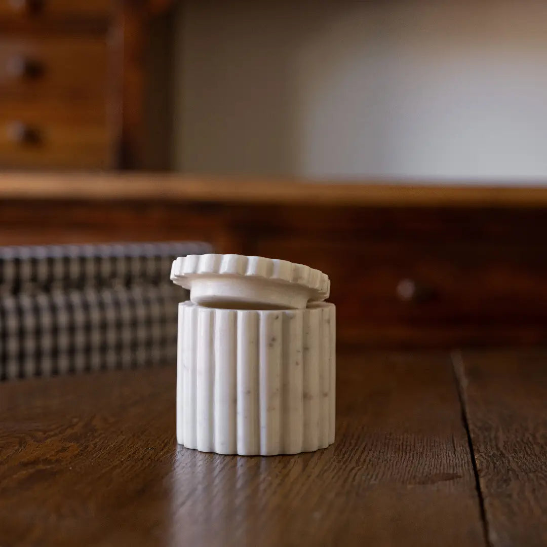 Fluted Jar Canister White Marble