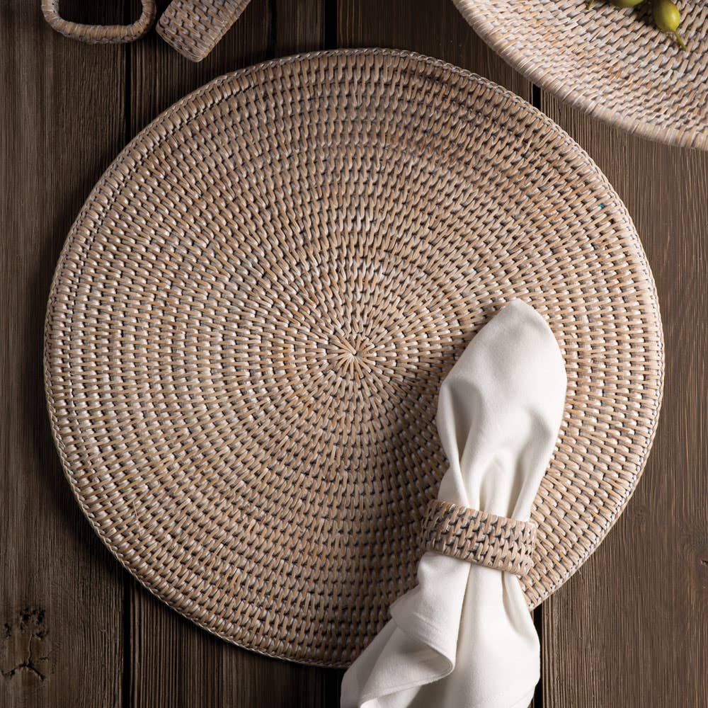 Burma Rattan Napkin Ring White| Set of 4