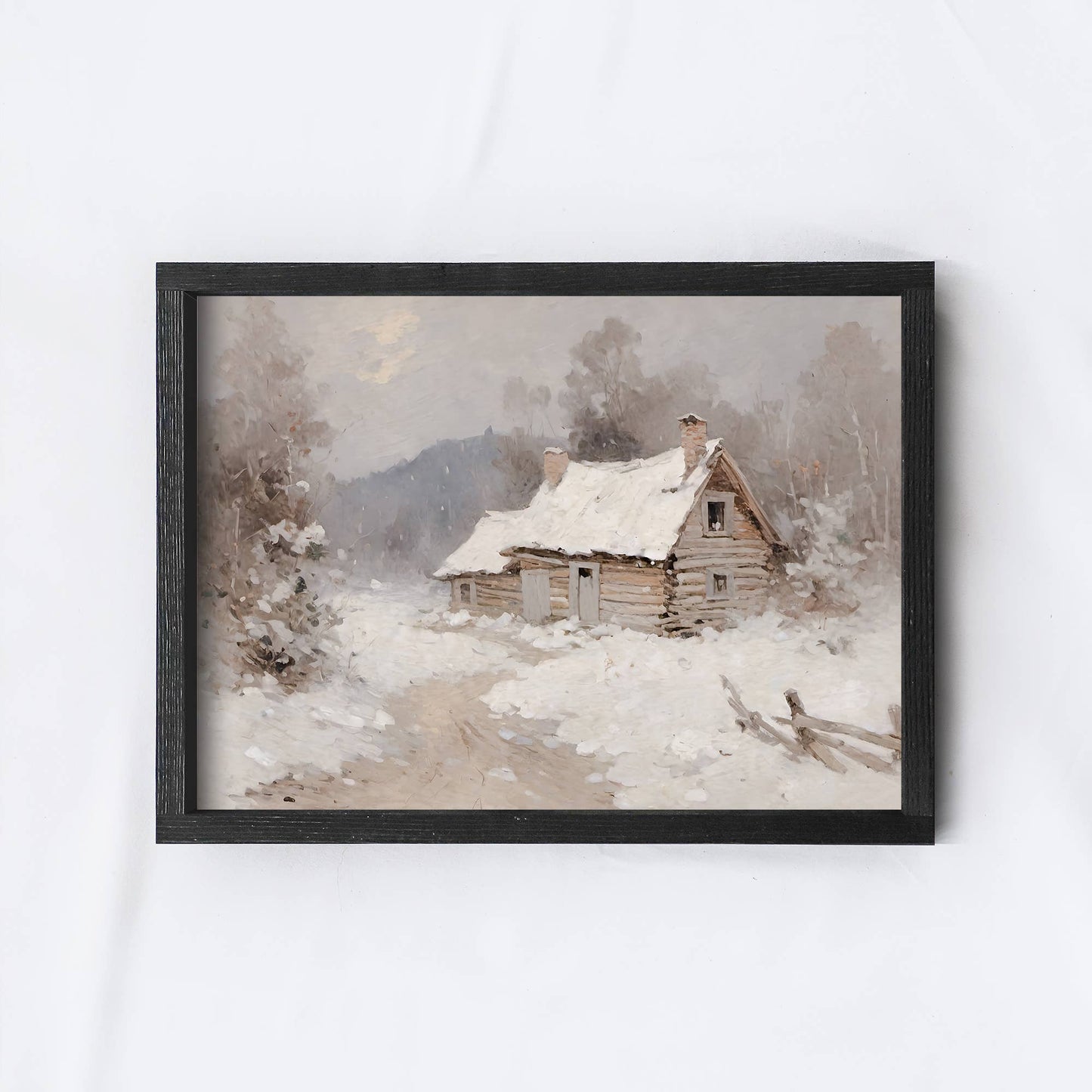 Winter Cottage Wall Art | Vintage Christmas Art Framed A234