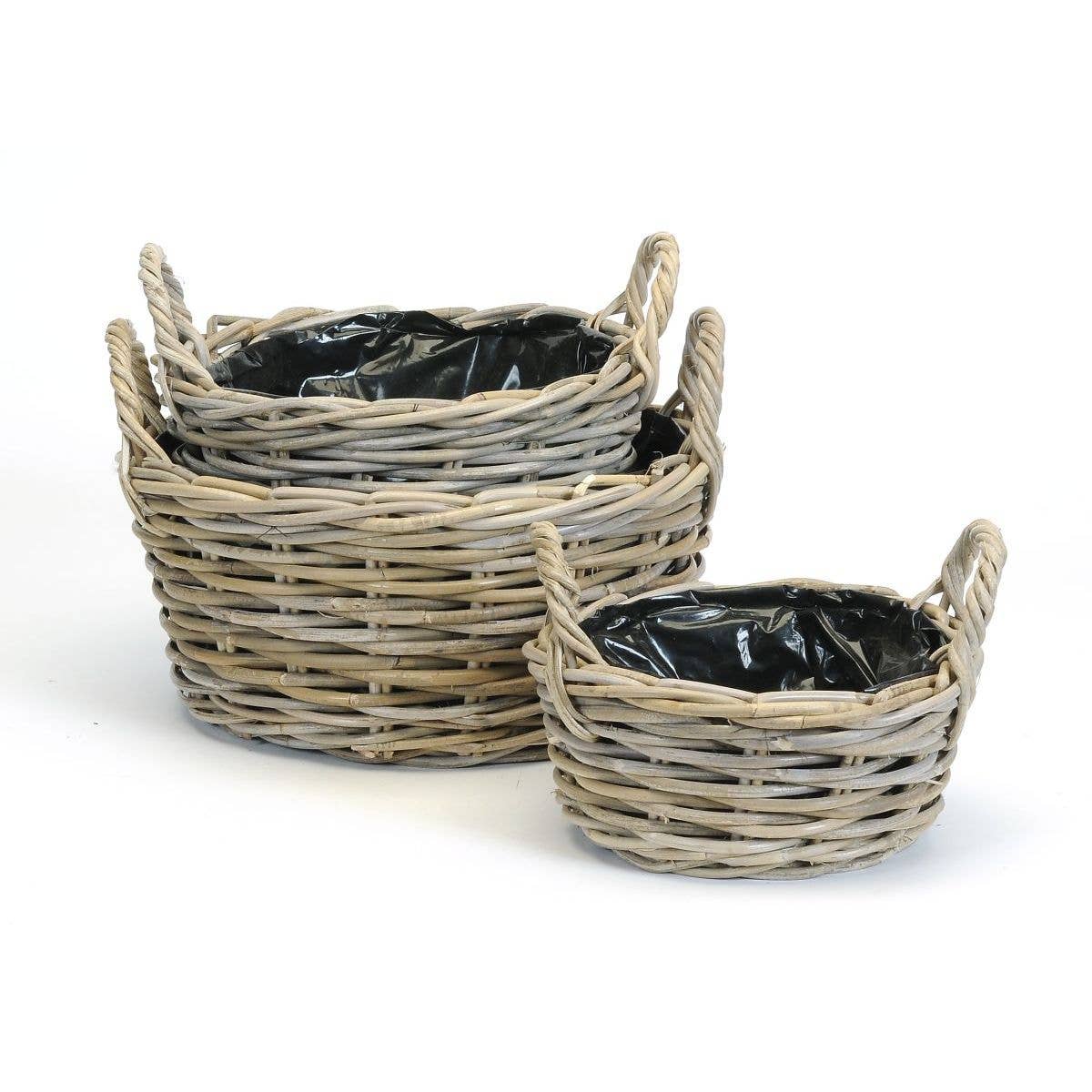 LOW ROUND KUBU BASKETS EAR HANDLES LINED | 3 Sizes