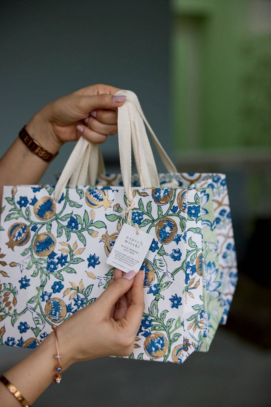 Block Printed Gift Bags (Medium) - Indigo - Magnolia Lane co. Home + Garden + Gift