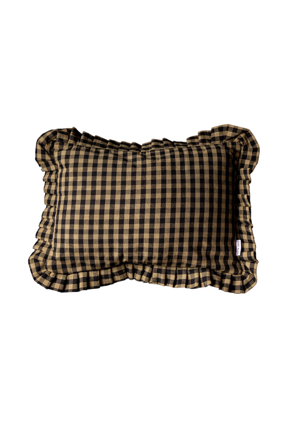 Ruffle Lumbar Pillow Sham Olive Green Gingham with Goose Feather Insert