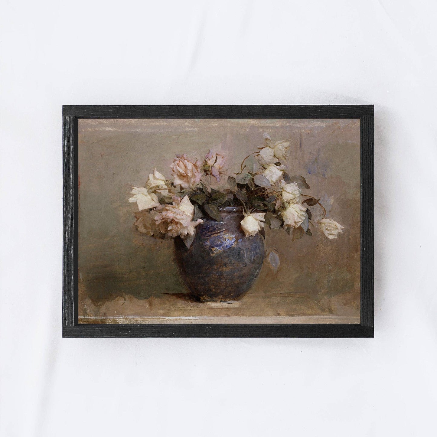 Vintage Framed Print | Dusty Roses Painting A50