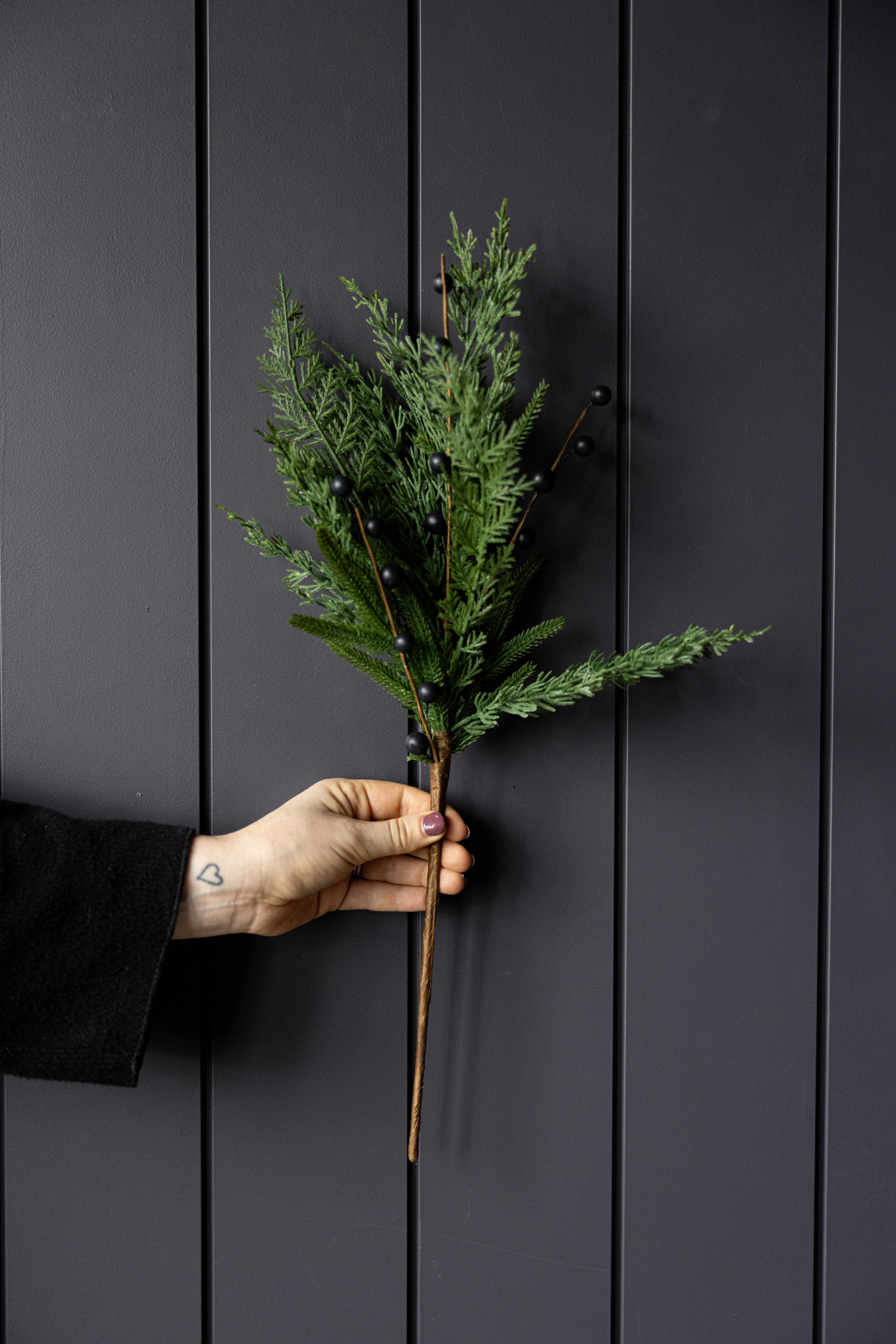 Blue Plum Berry Norfolk Cypress Touch Green Faux Stems