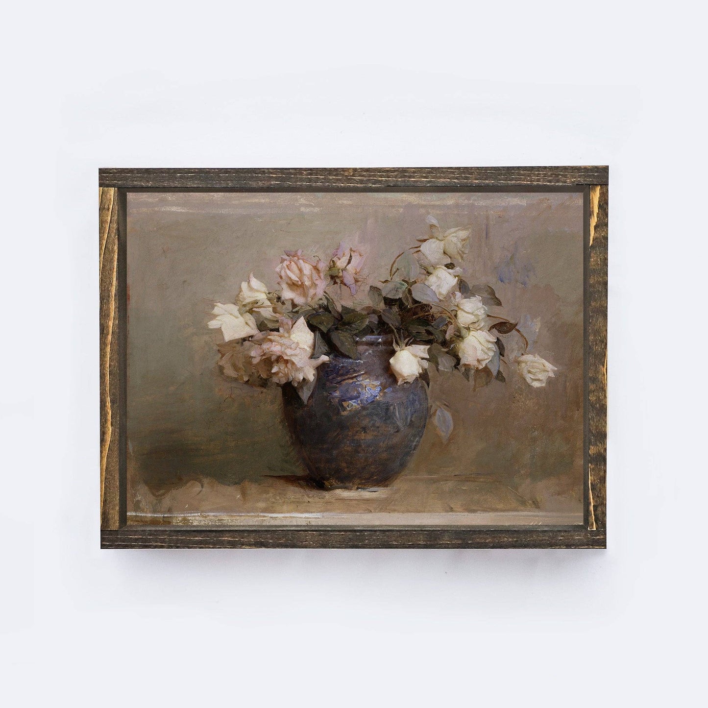 Vintage Framed Print | Dusty Roses Painting A50