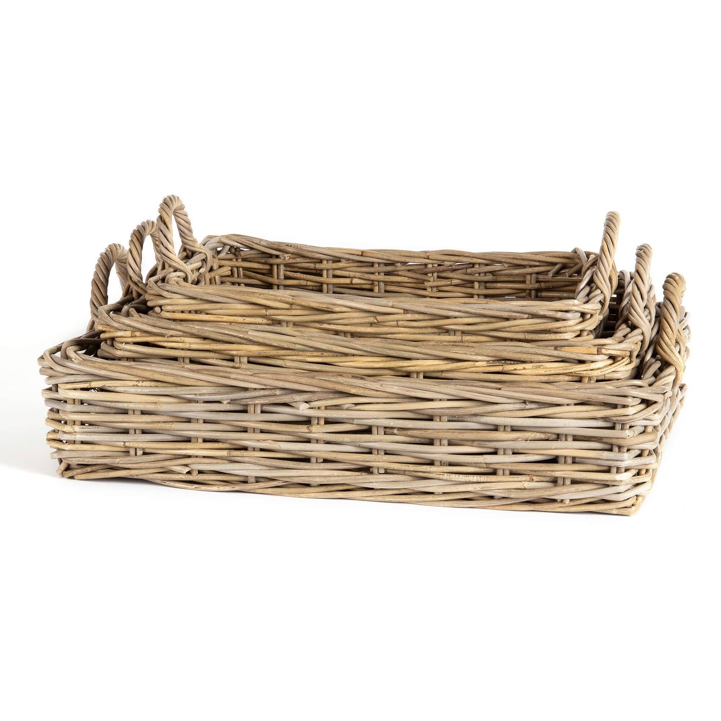 LOW RECTANGULAR GREY RATTAN TRAYS |3 Sizes