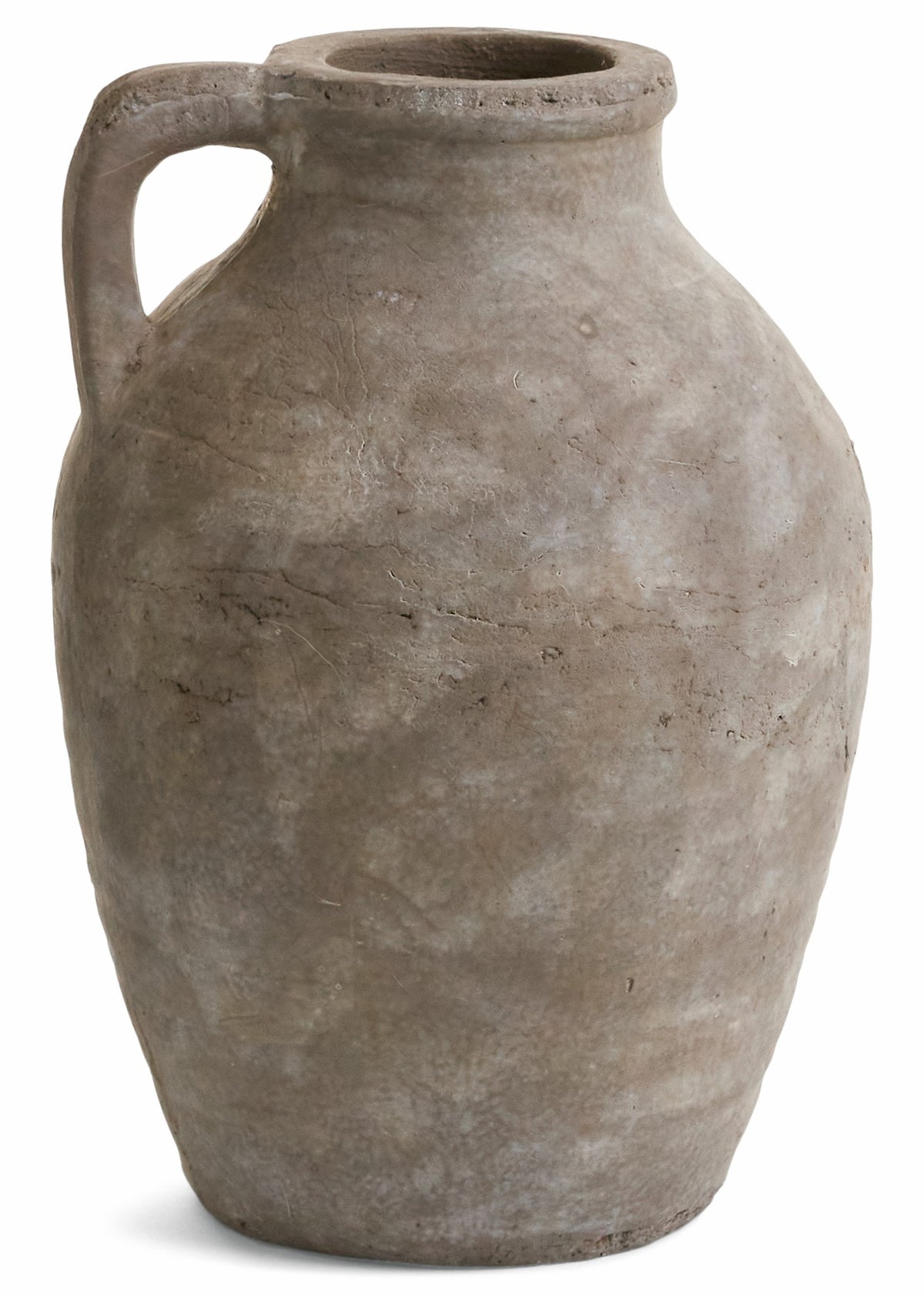 VASE TERRACOTTA TEXTURED WITH HANDLE GREIGE WASH