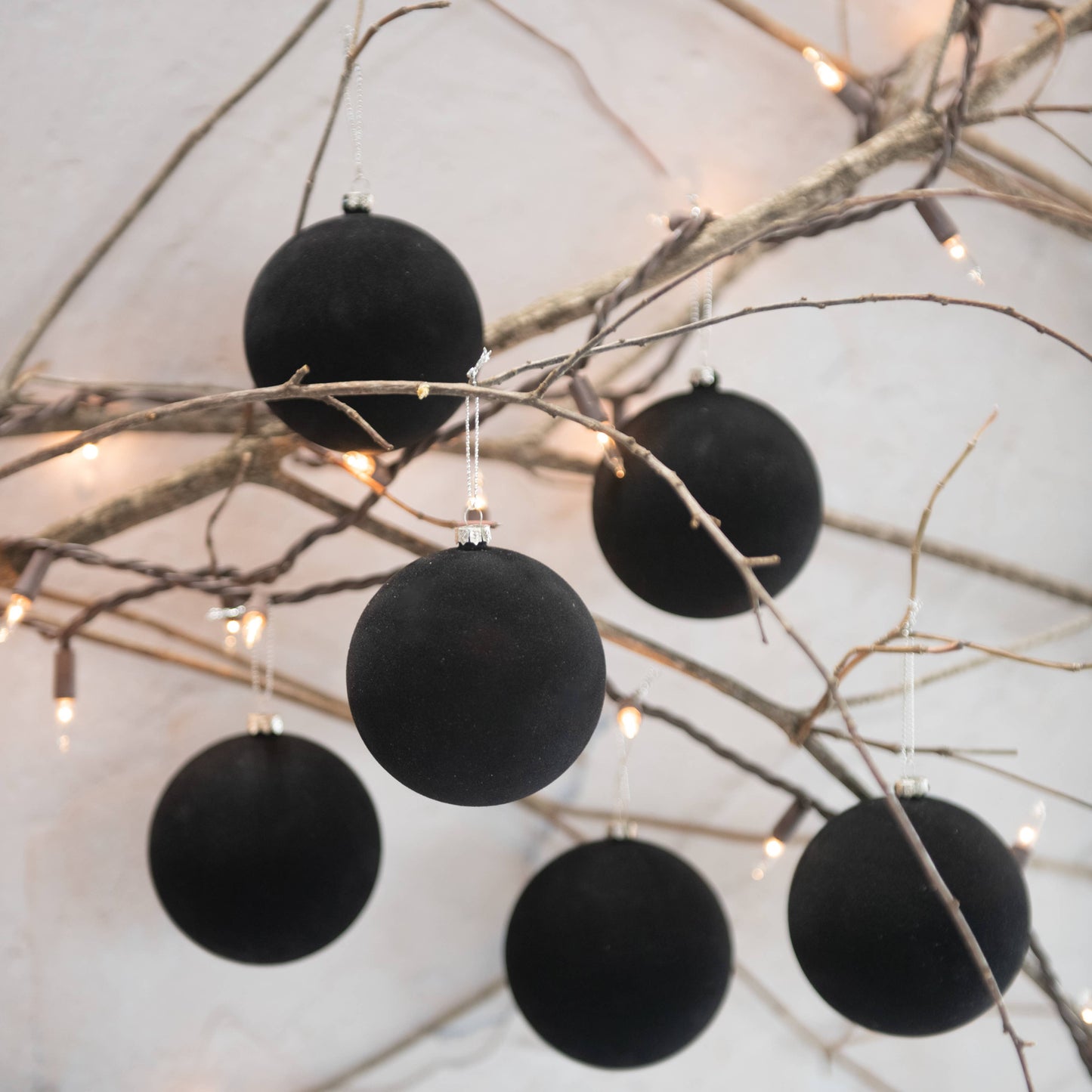 SET/ 6 - 3.25" BLACK FLOCKED BALLS