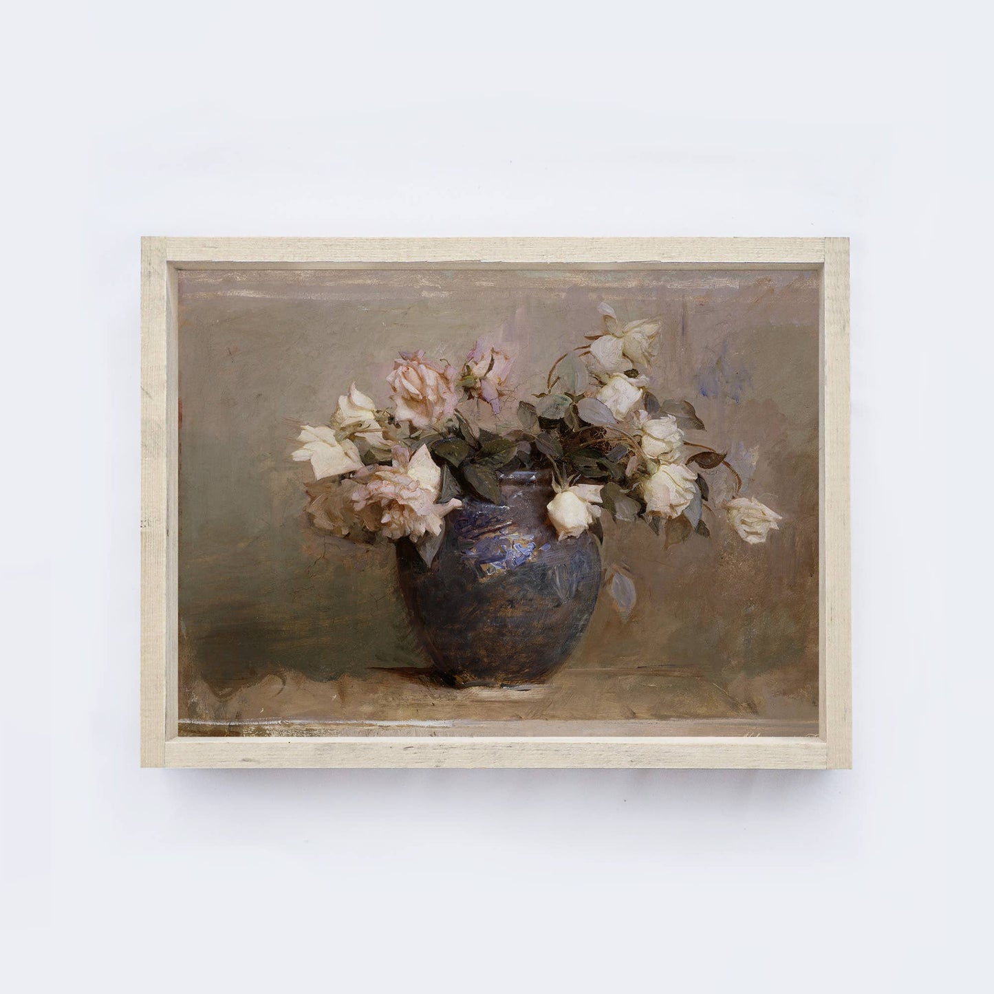 Vintage Framed Print | Dusty Roses Painting A50