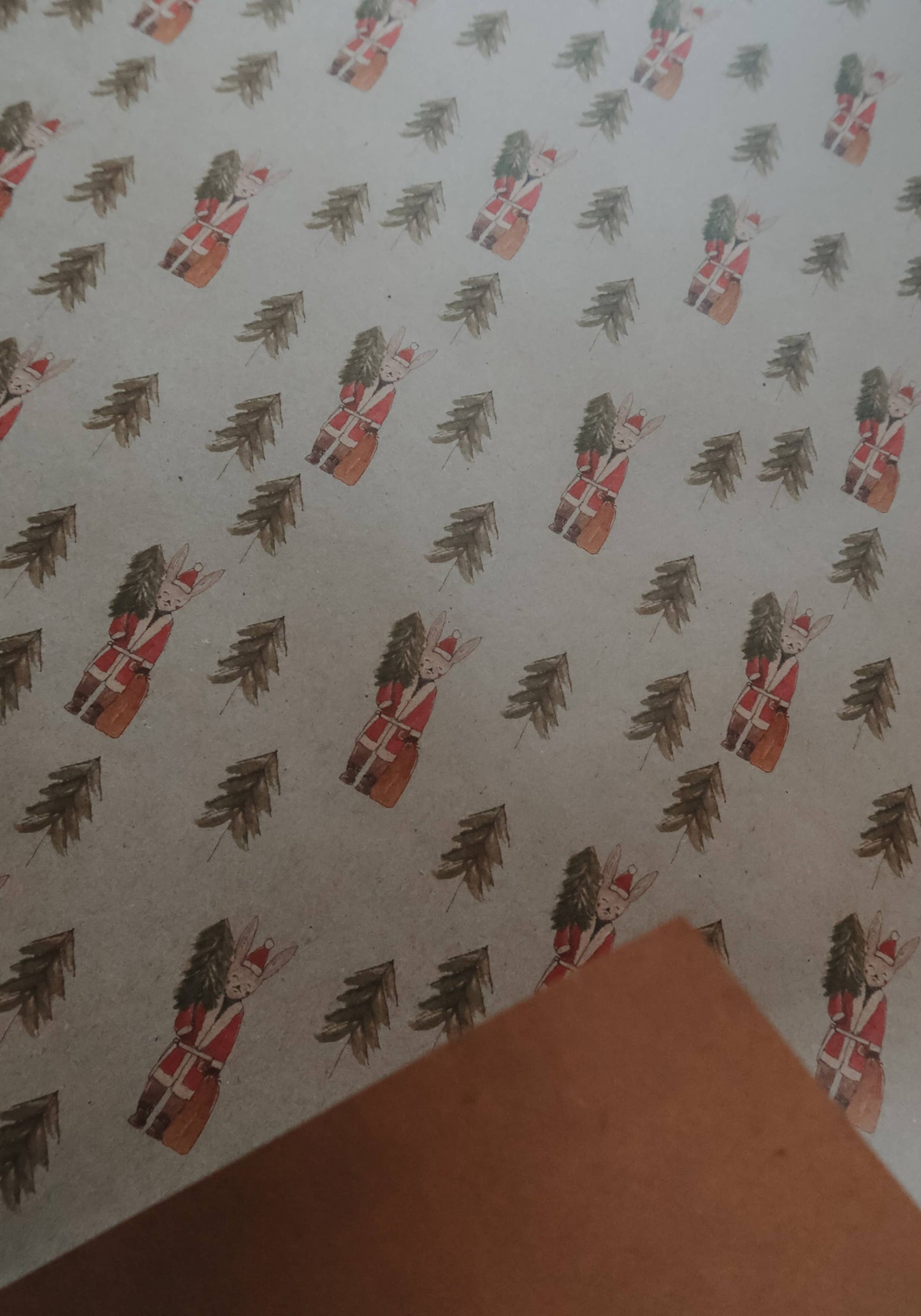 Set Of 3 Pieces Bunny with tree Kraft Wrapping Paper