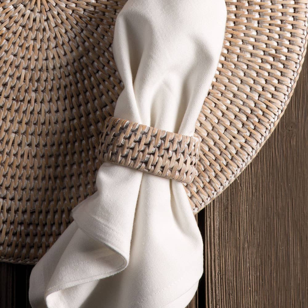 Burma Rattan Napkin Ring White| Set of 4