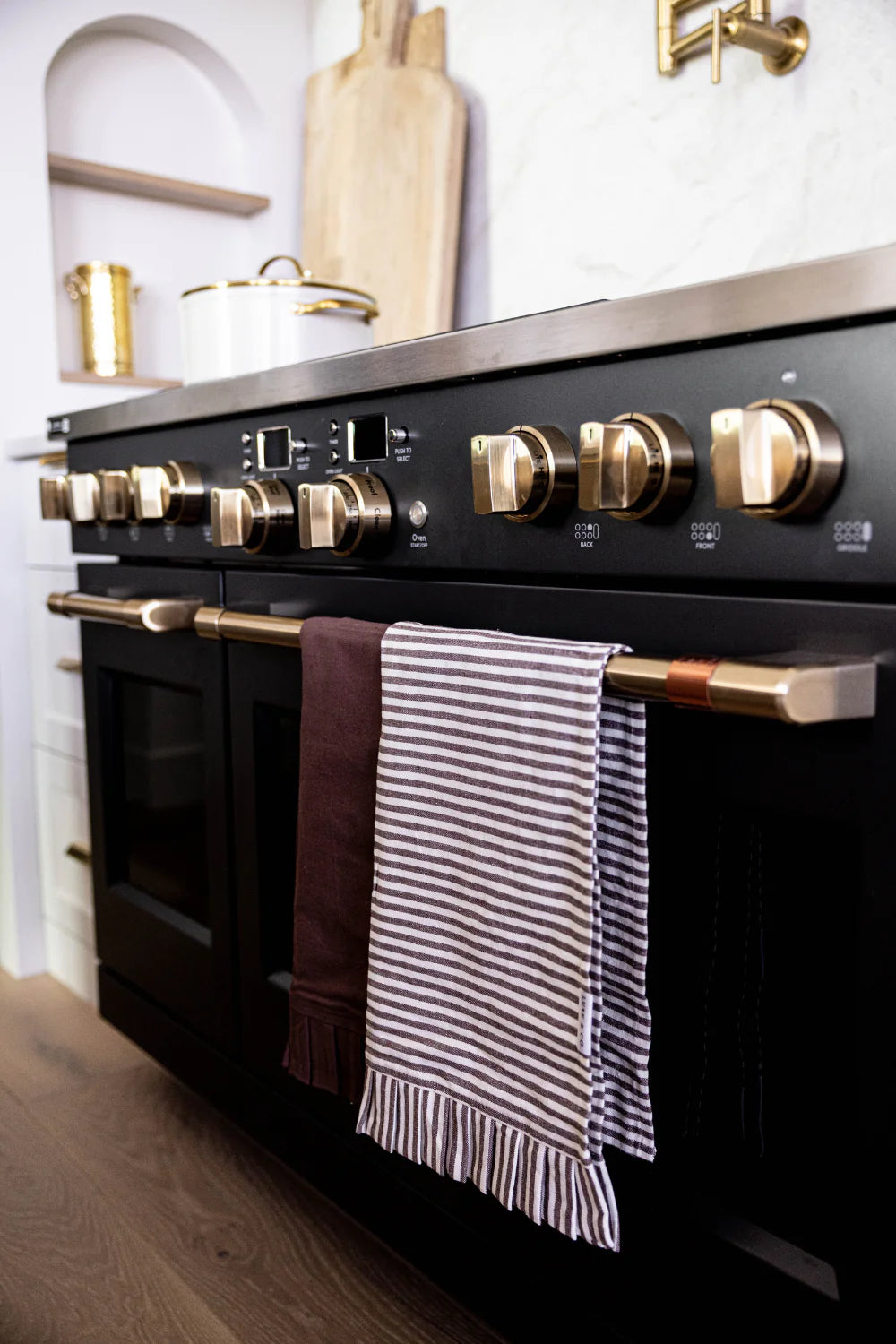 Brown & White Stripes Ruffle Kitchen Dish Towel | Set of 2 - Magnolia Lane co. Home + Garden + Gift