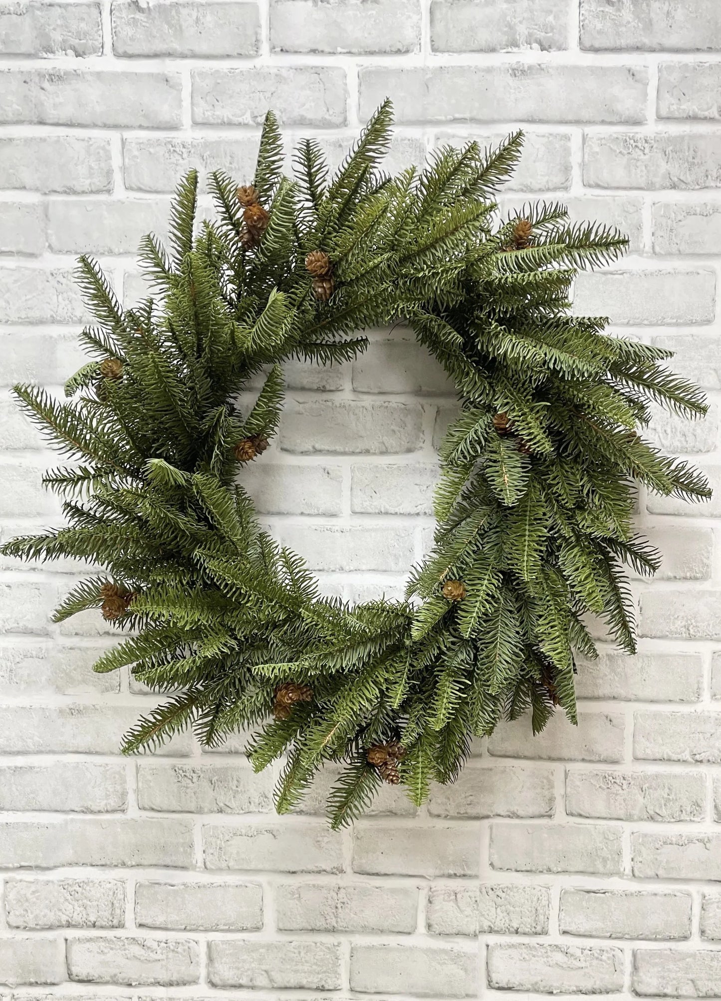 12" IN DIM, 24" OUT DIM, FRESH TOUCH BALSAM FIR WREATH WITH NATURAL PINE CONES ON BACKING