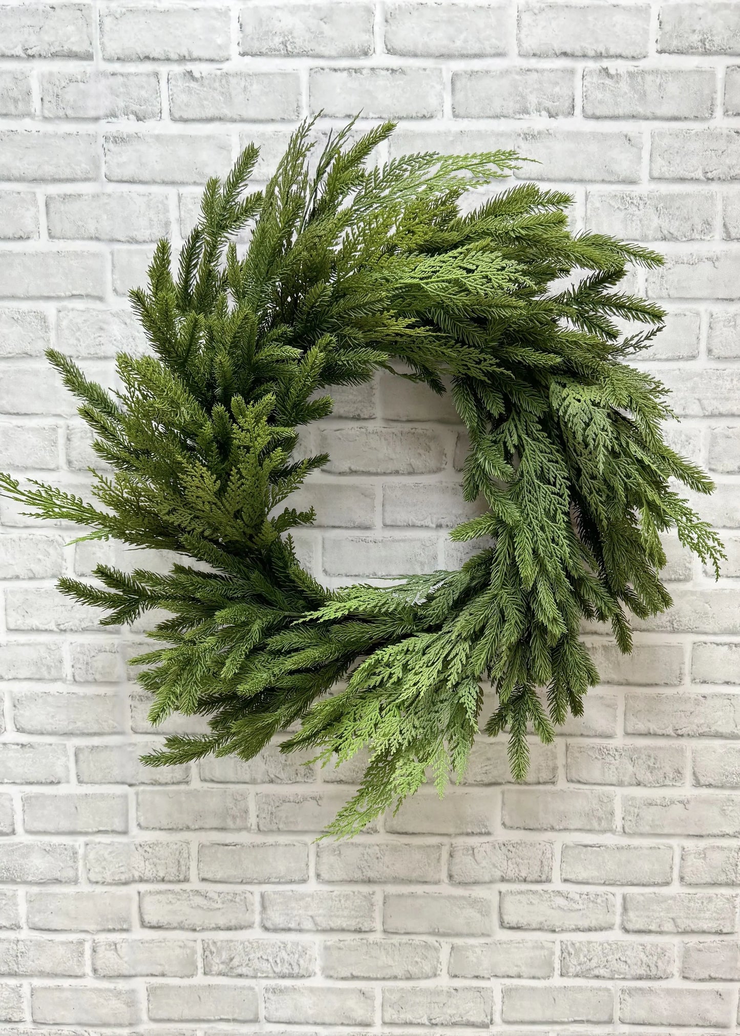 12" IN DIM, 28" OUT DIM, FRESH TOUCH SPRUCE AND CEDAR WREATH ON NATURAL BACKING