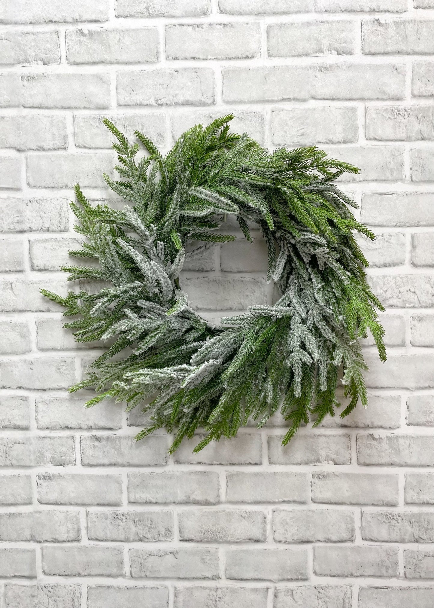 7" IN DIM, 16" OUT DIM, SNOWY NORFOLK PINE WREATH