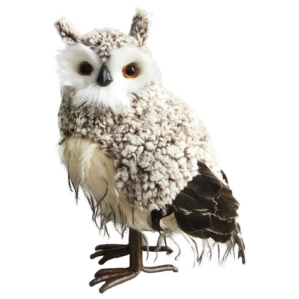 Faux Fur - Wool Standing Owls - Taupe Brown