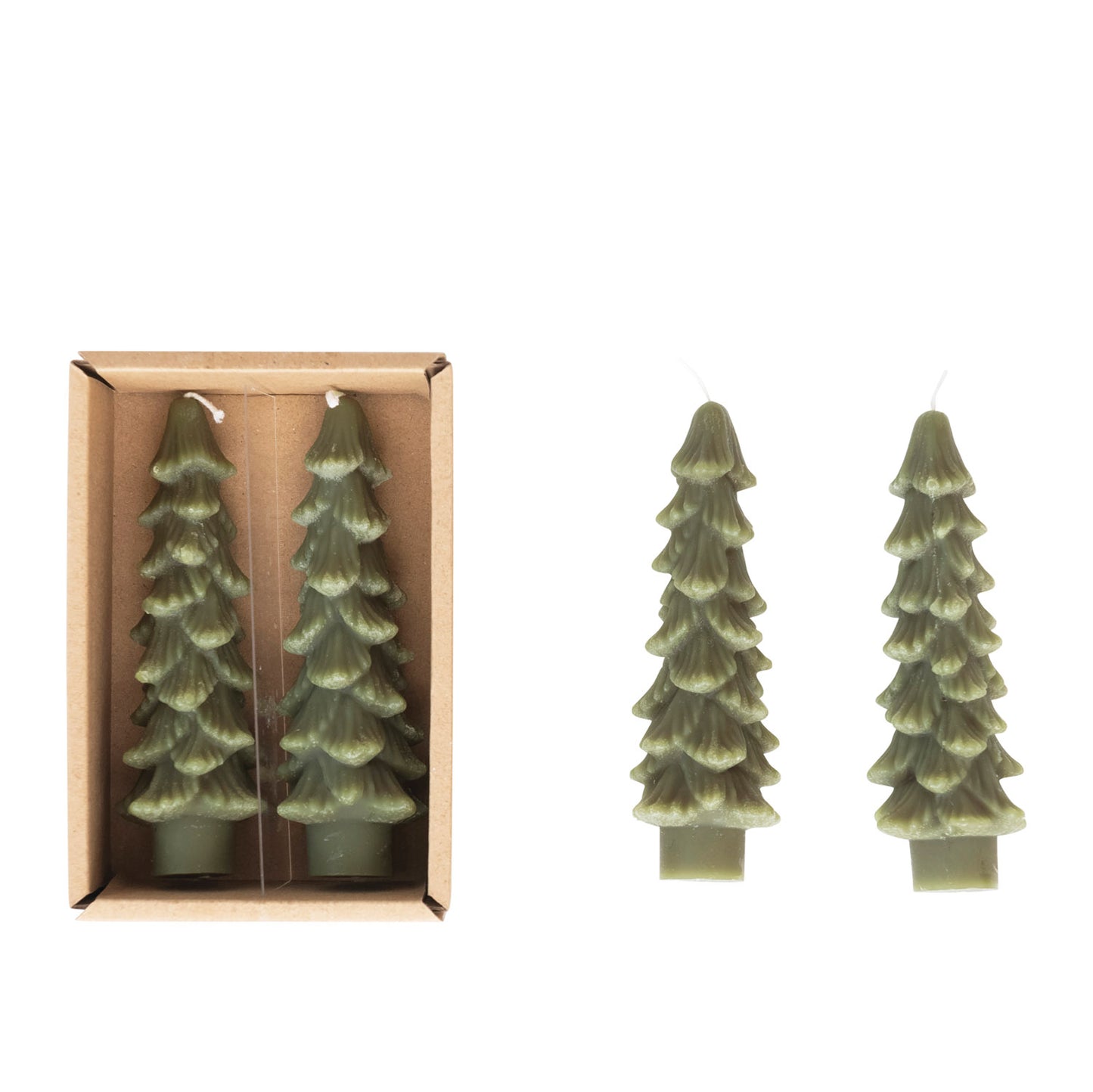 Unscented Tree Shaped Taper Candles in Box; Evergreen | Two Sizes