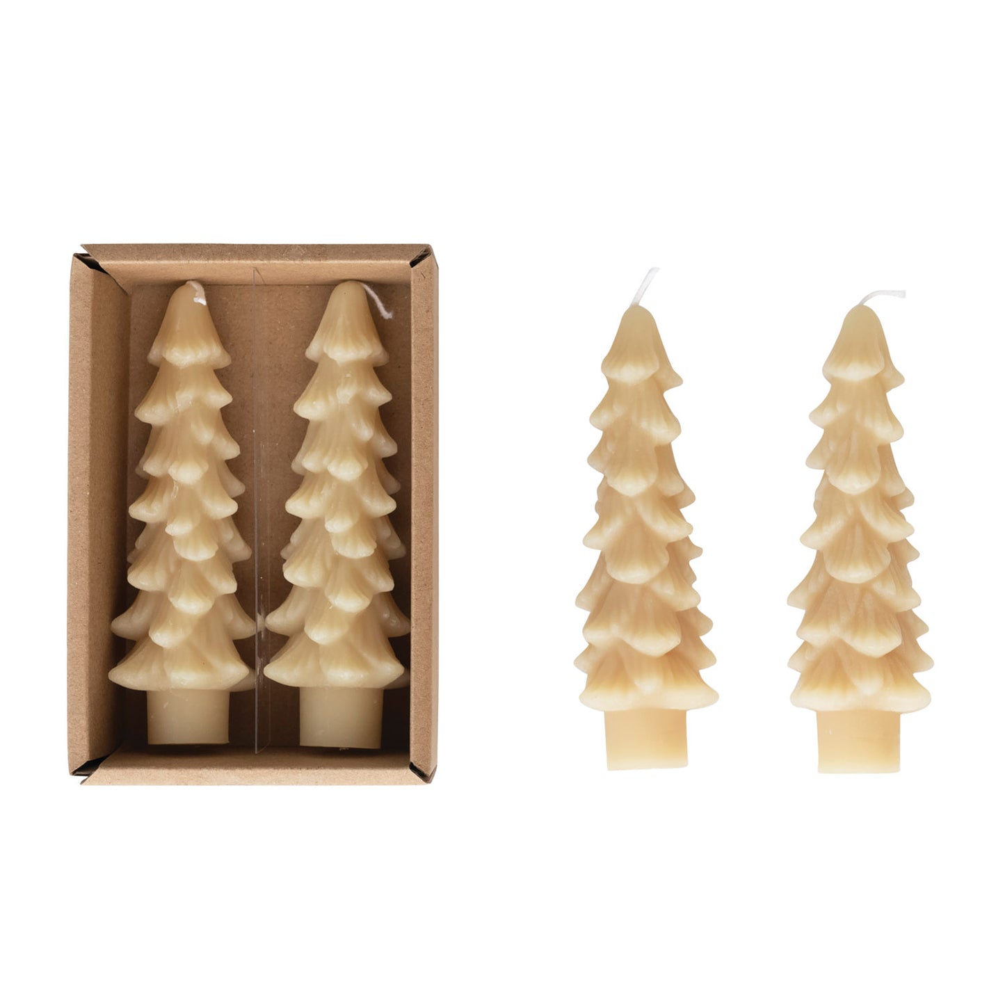 Unscented Tree Shaped Taper Candles in Box; Eggnog | Two Sizes