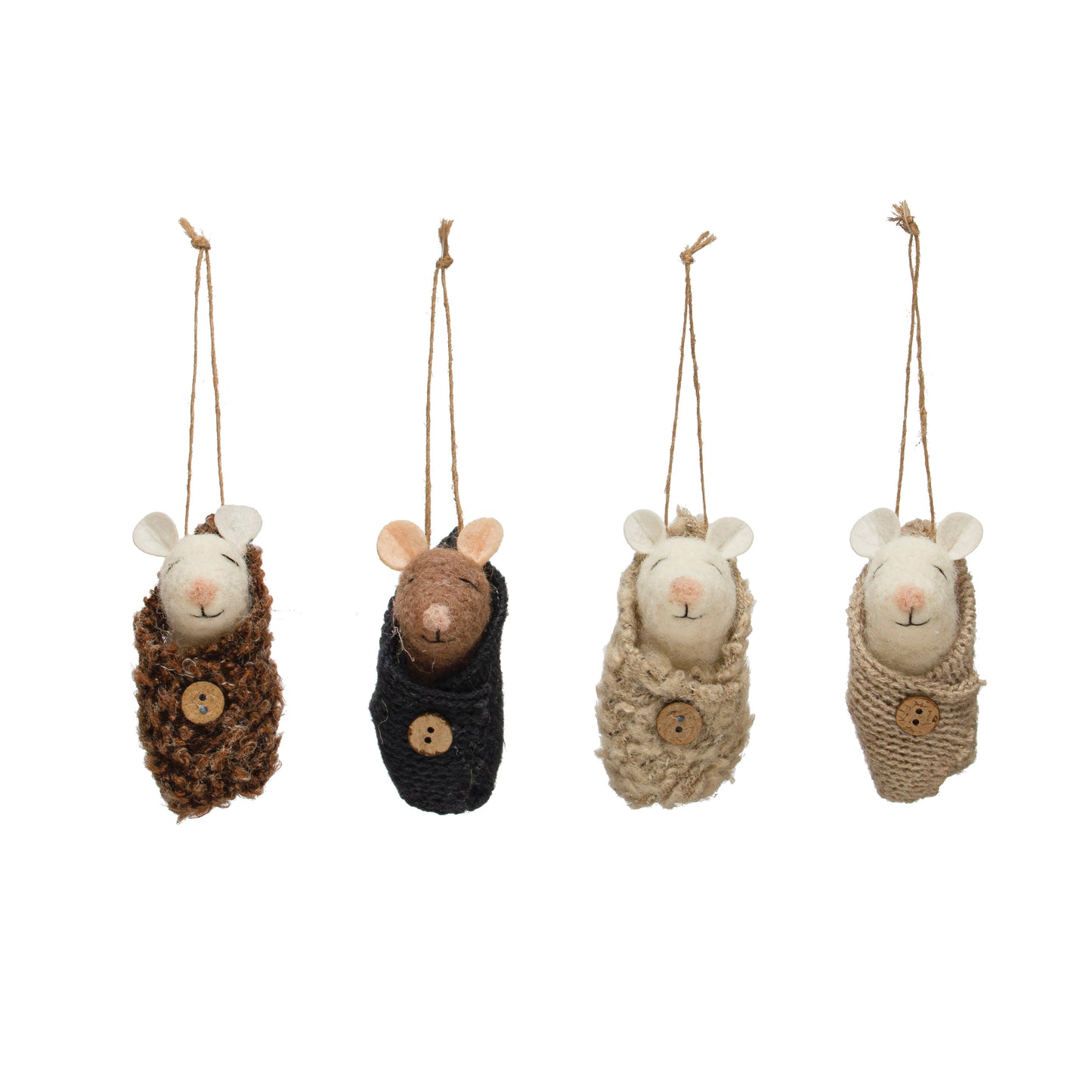 Wool Felt Baby Mouse in swaddle Ornament