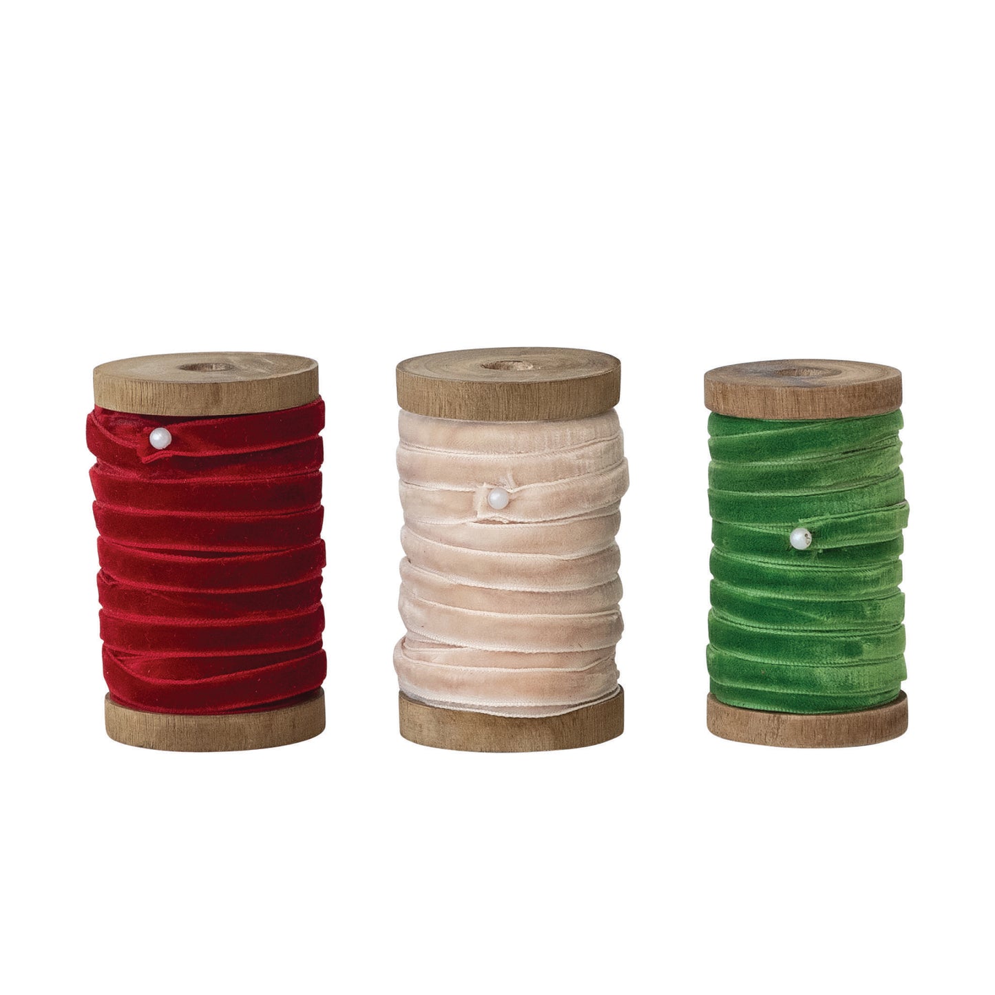 10 Yard 1/4 W Velvet Ribbon on Wood Spool; 6 Colours