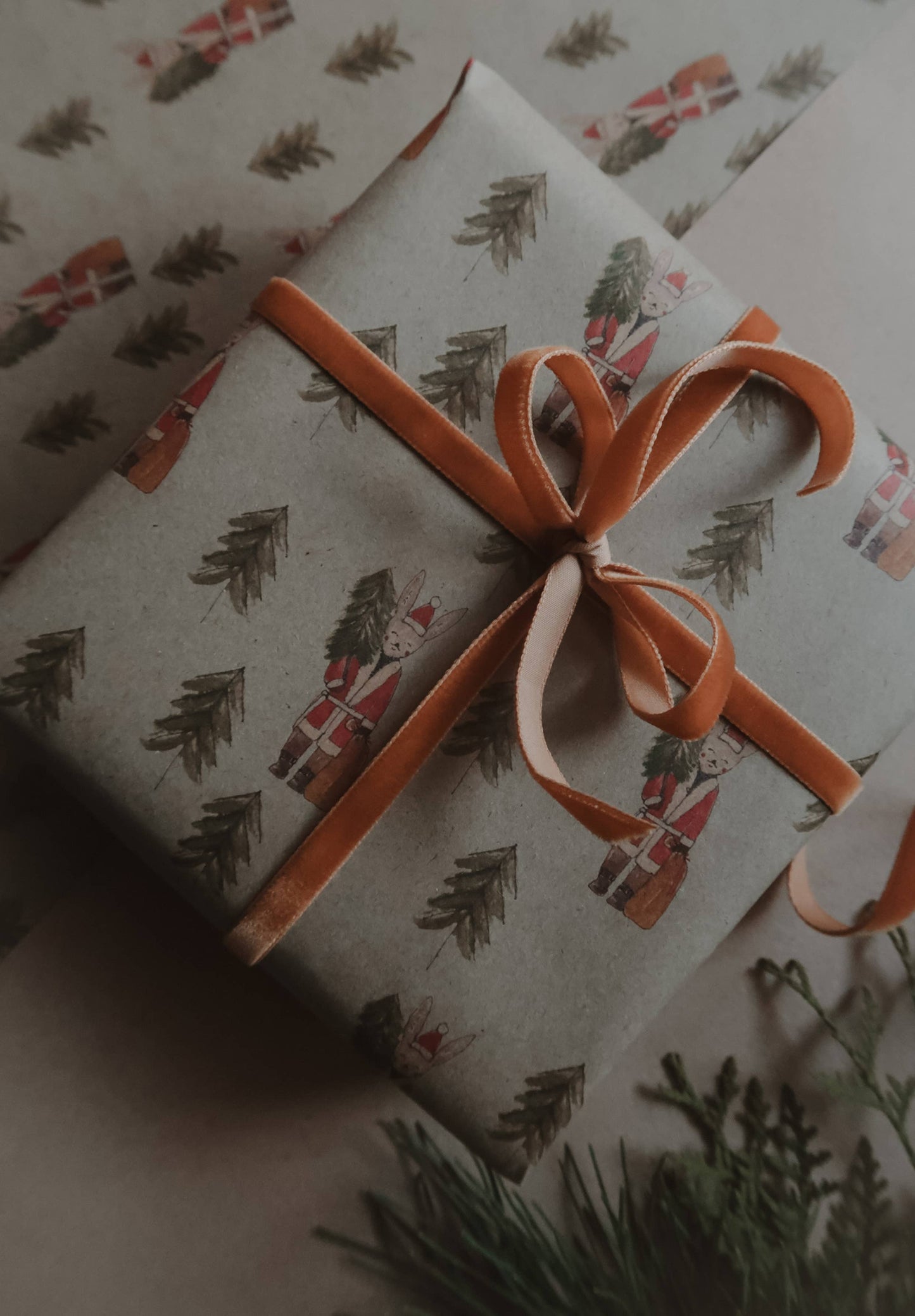 Set Of 3 Pieces Bunny with tree Kraft Wrapping Paper