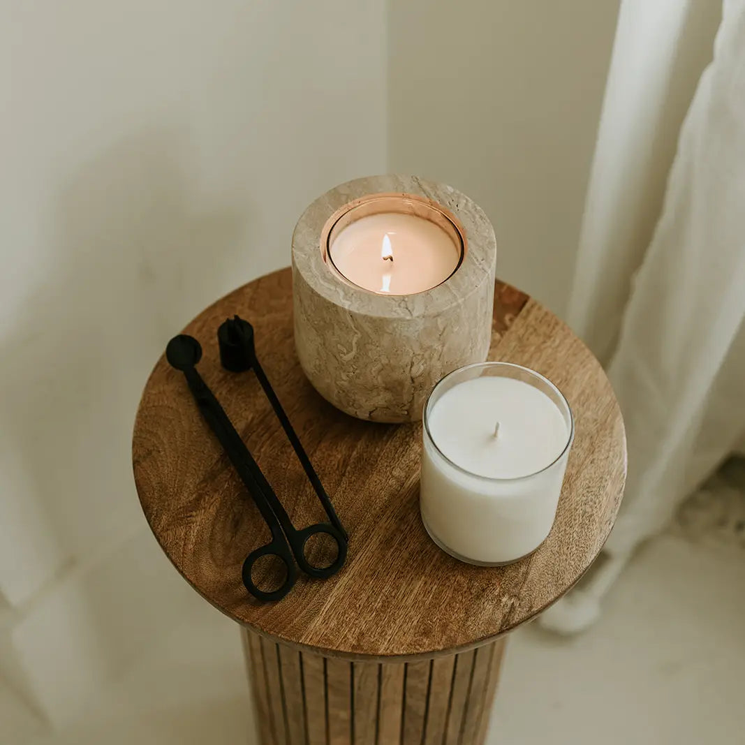 Beige Travertine Refillable Stone Candle
