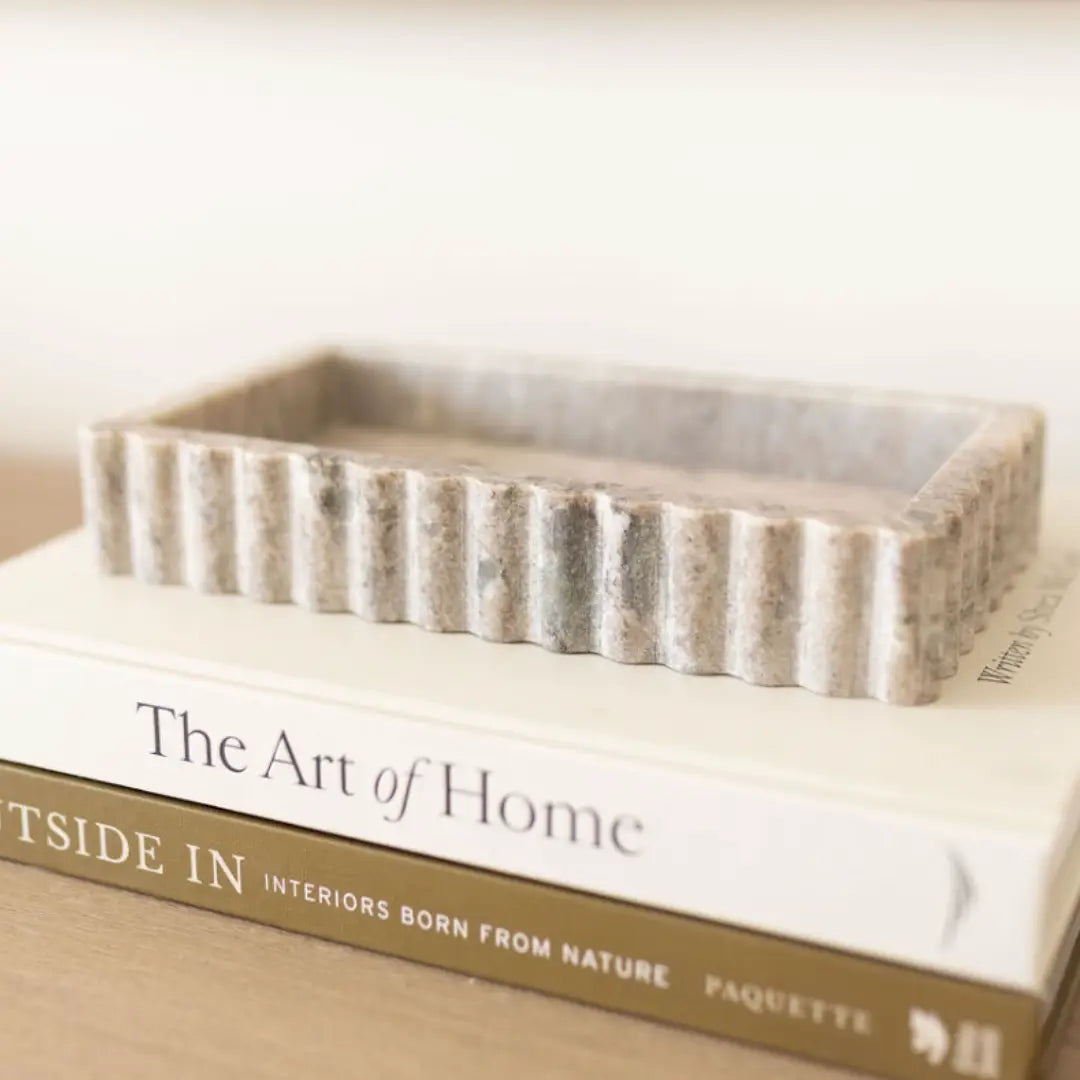 Scalloped Marble Fluted Bridge Tray Beige Gray