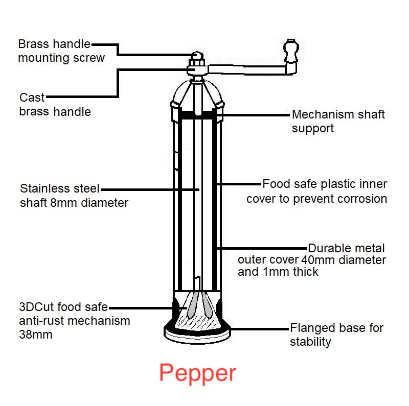 'Chrome Mill' - polished 9" pepper grinder