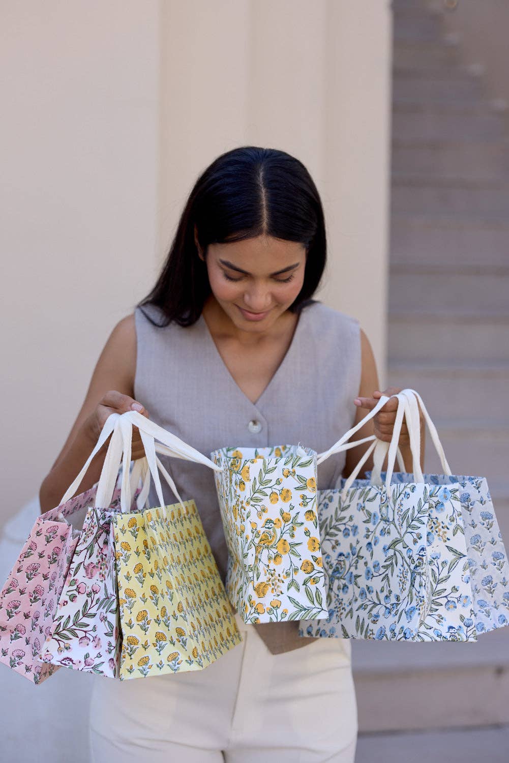 Block Printed Gift Bags (Medium) - Blue Stone Refresh - Magnolia Lane co. Home + Garden + Gift
