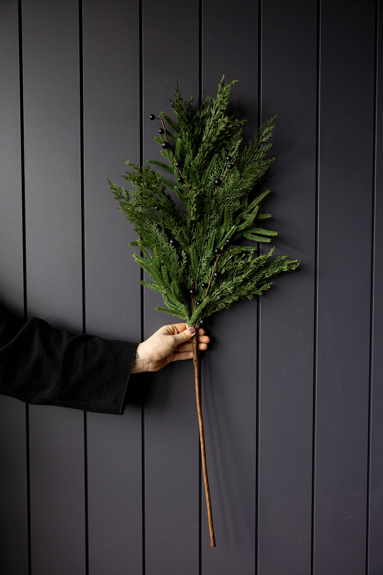 Blue Plum Berry Norfolk Cypress Touch Green Faux Stems