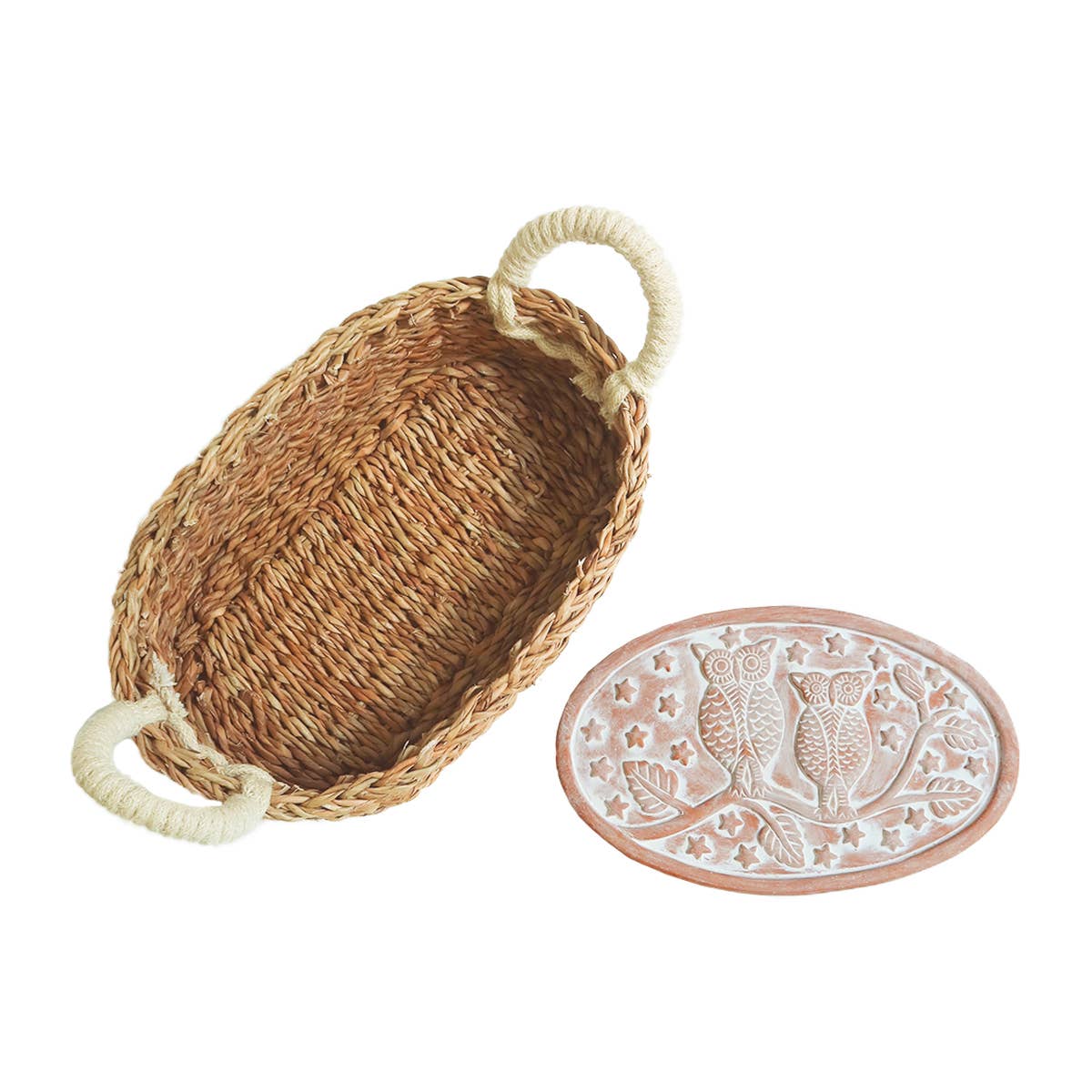 Handmade Bread Warmer & Wicker Basket - Owl Oval
