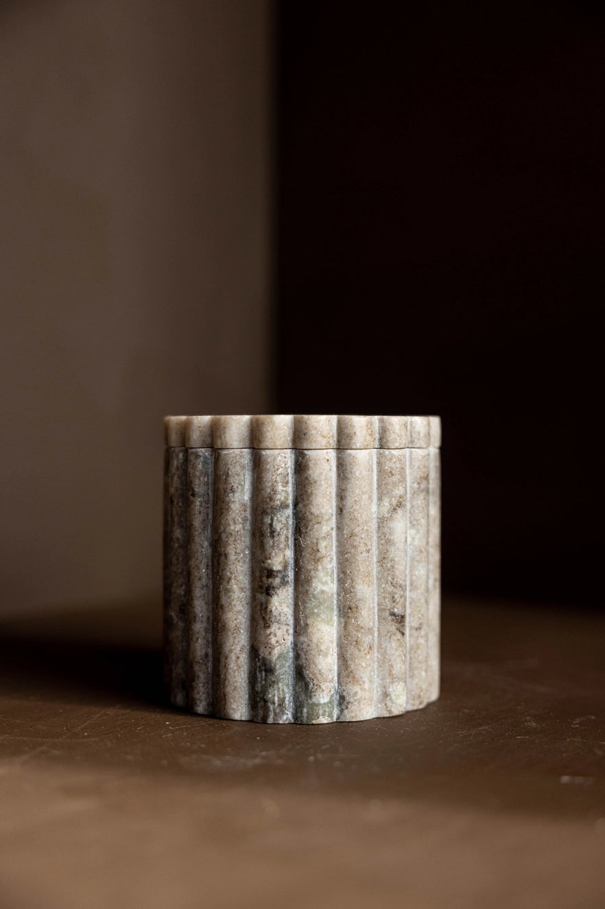 Beige Gray Marble Fluted Jar