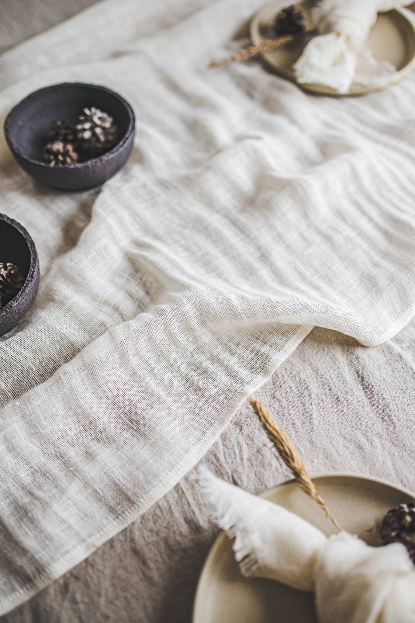 Linen Table Runner With Raw Edge Fringes