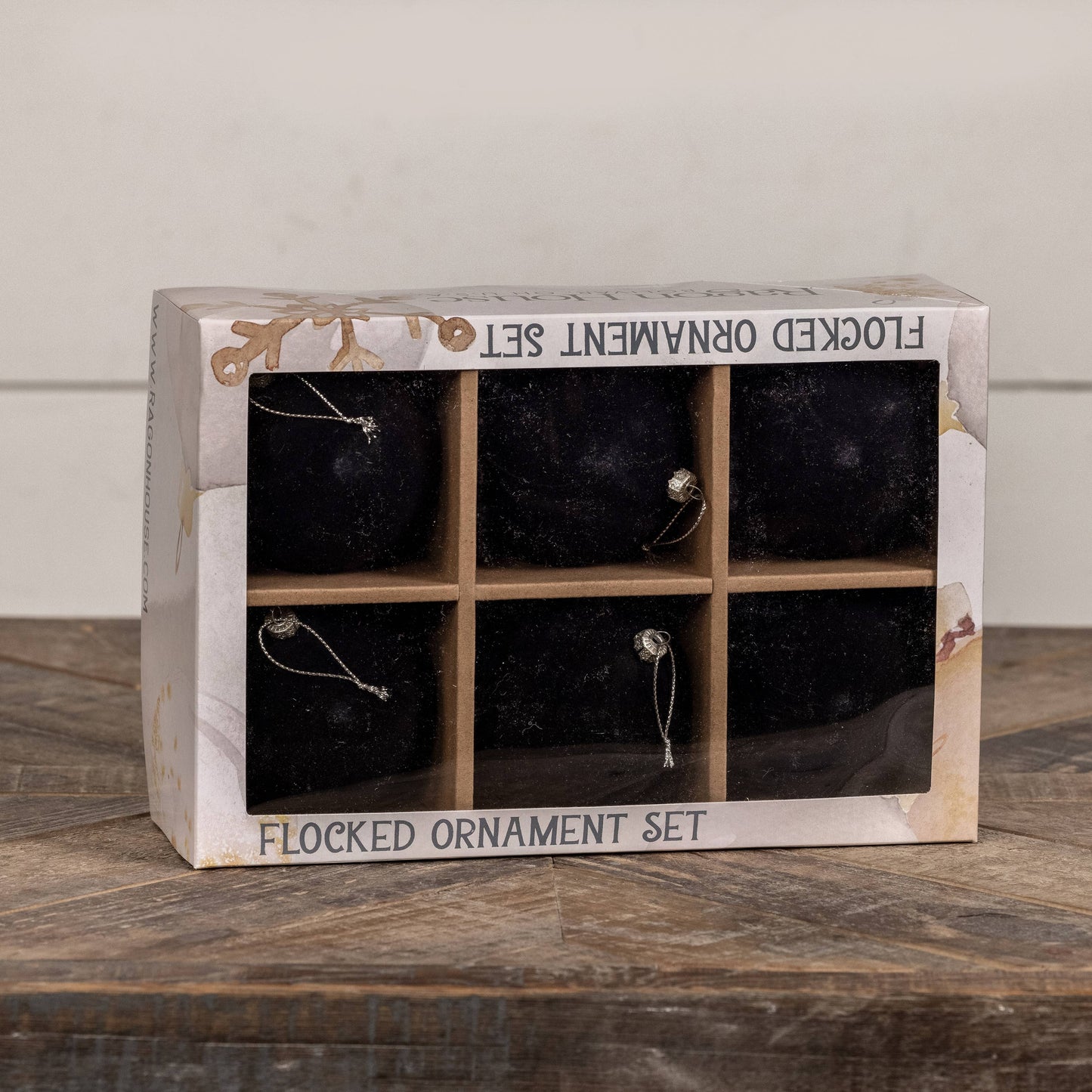 SET/ 6 - 3.25" BLACK FLOCKED BALLS