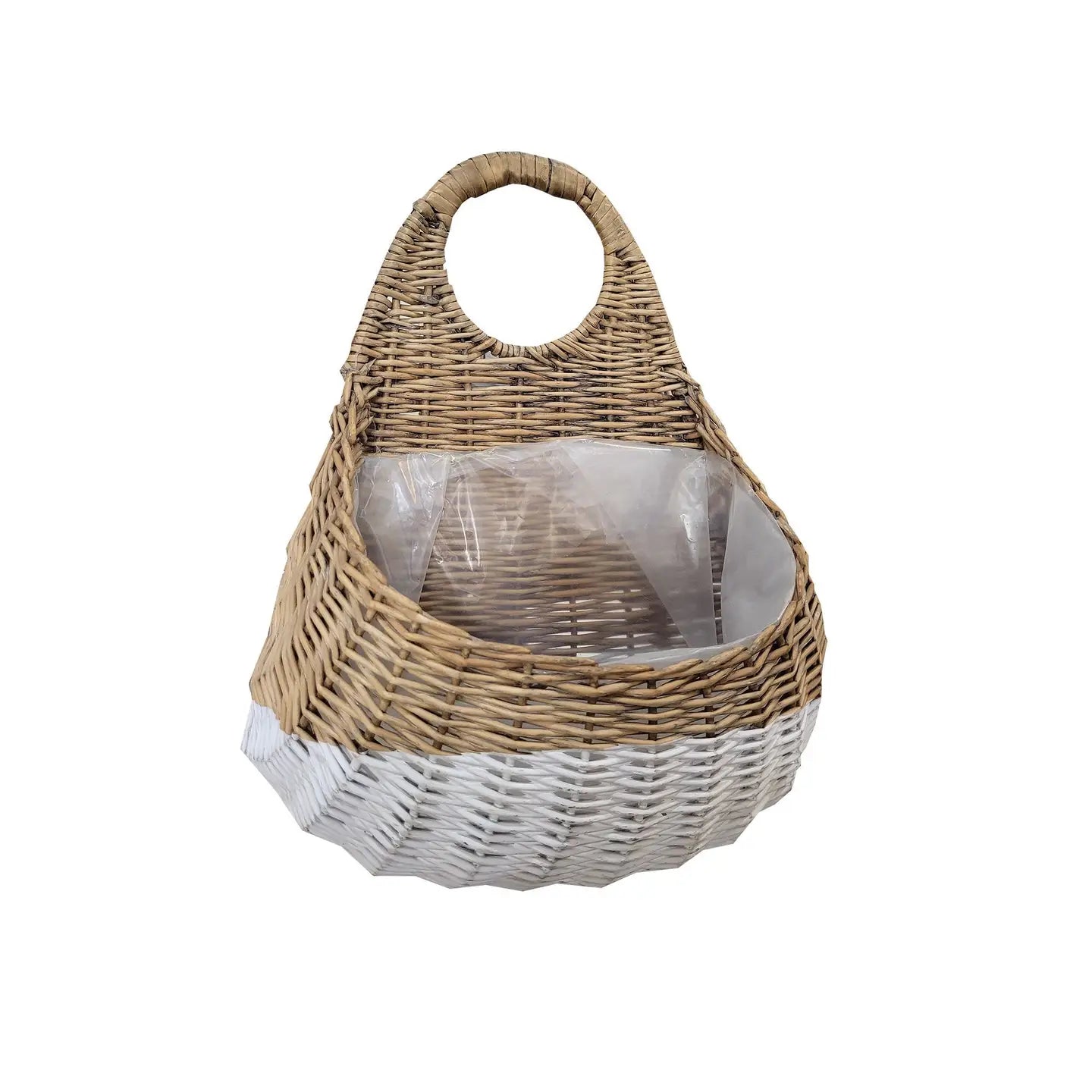 Grey Willow Wall Basket Dipped White, Plastic Liner