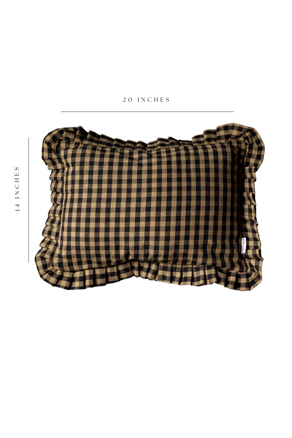 Ruffle Lumbar Pillow Sham Olive Green Gingham with Goose Feather Insert