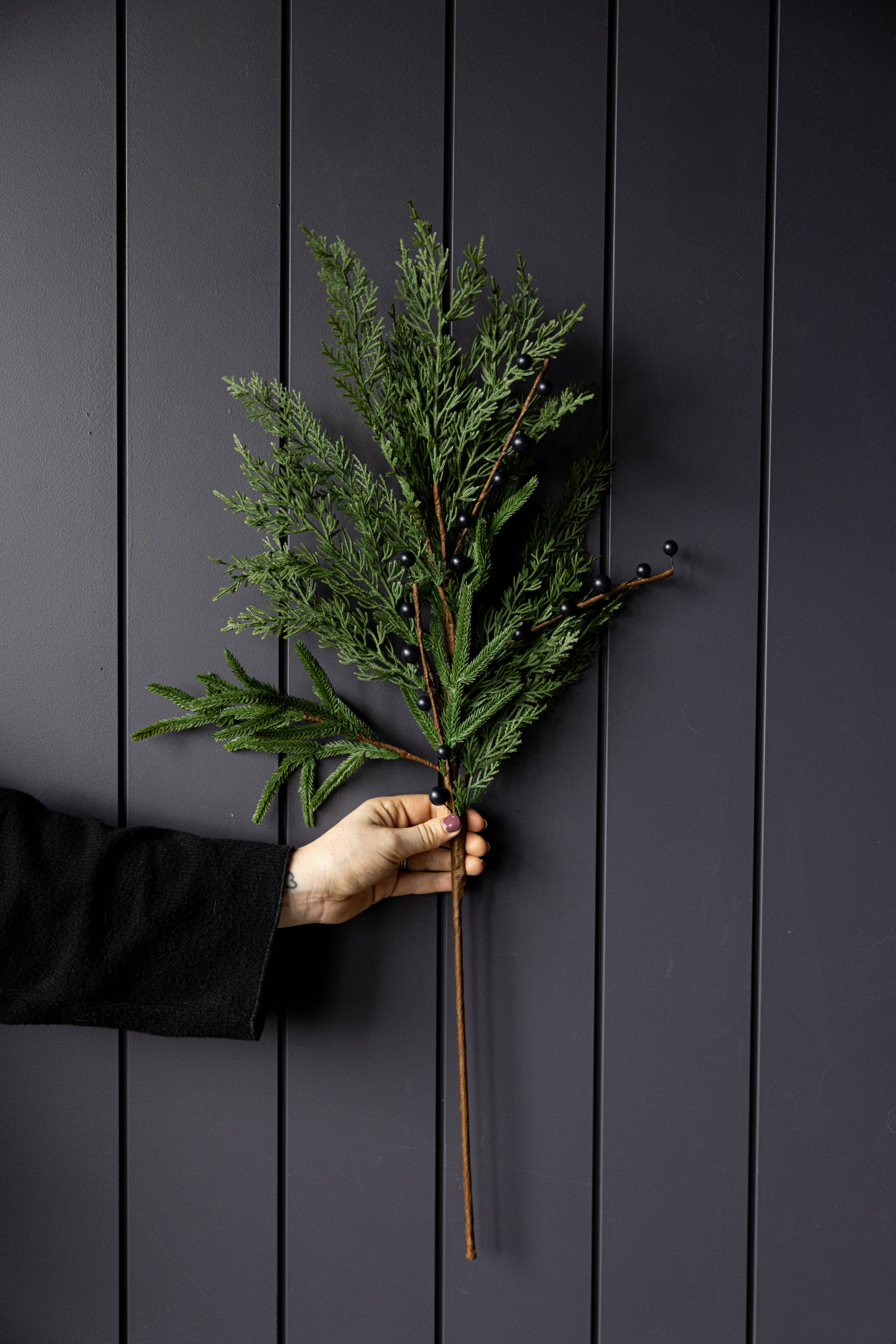 Blue Plum Berry Norfolk Cypress Touch Green Faux Stems