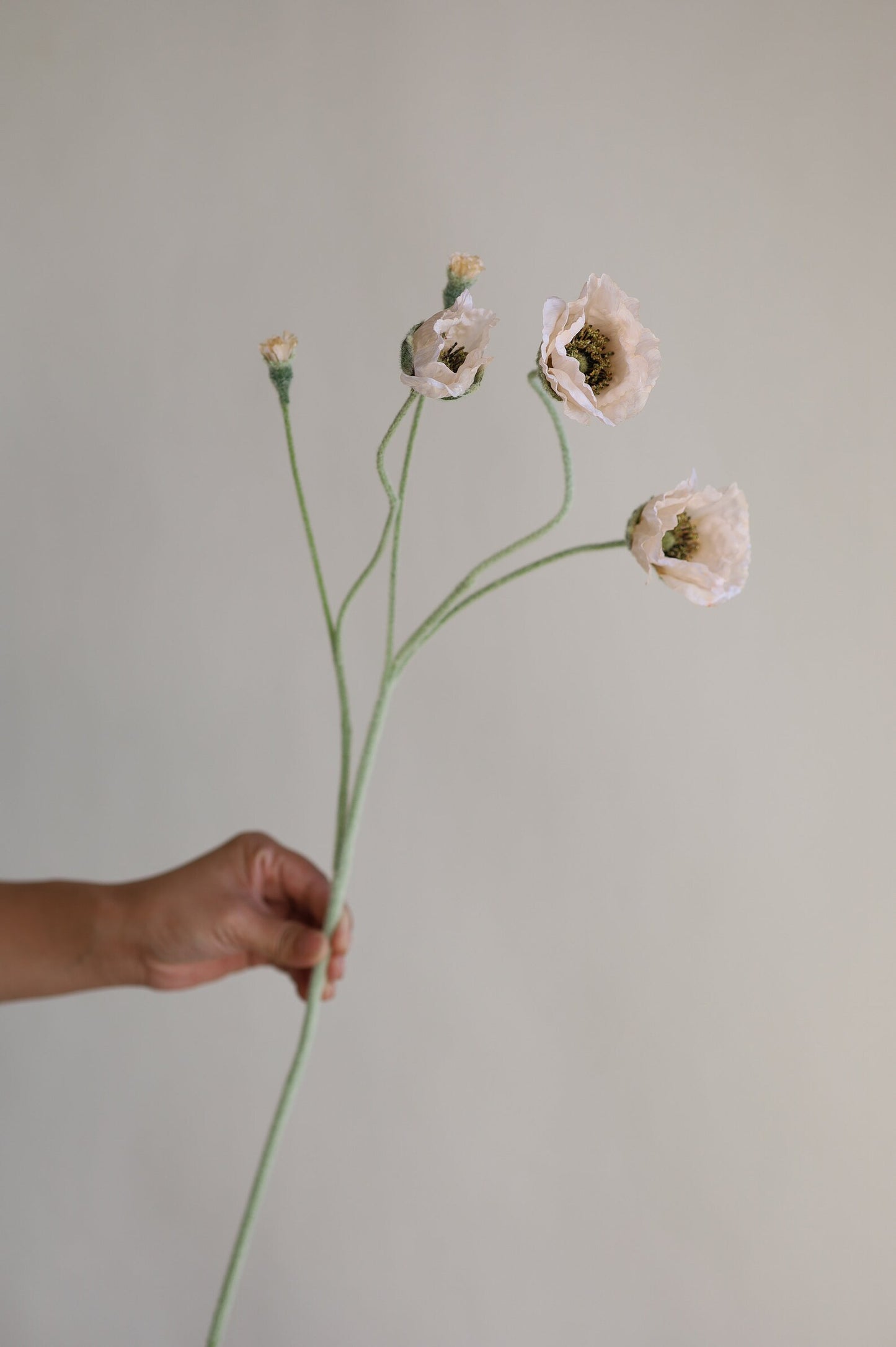 26" Faux poppy stem | 5 flower heads | Two Colours